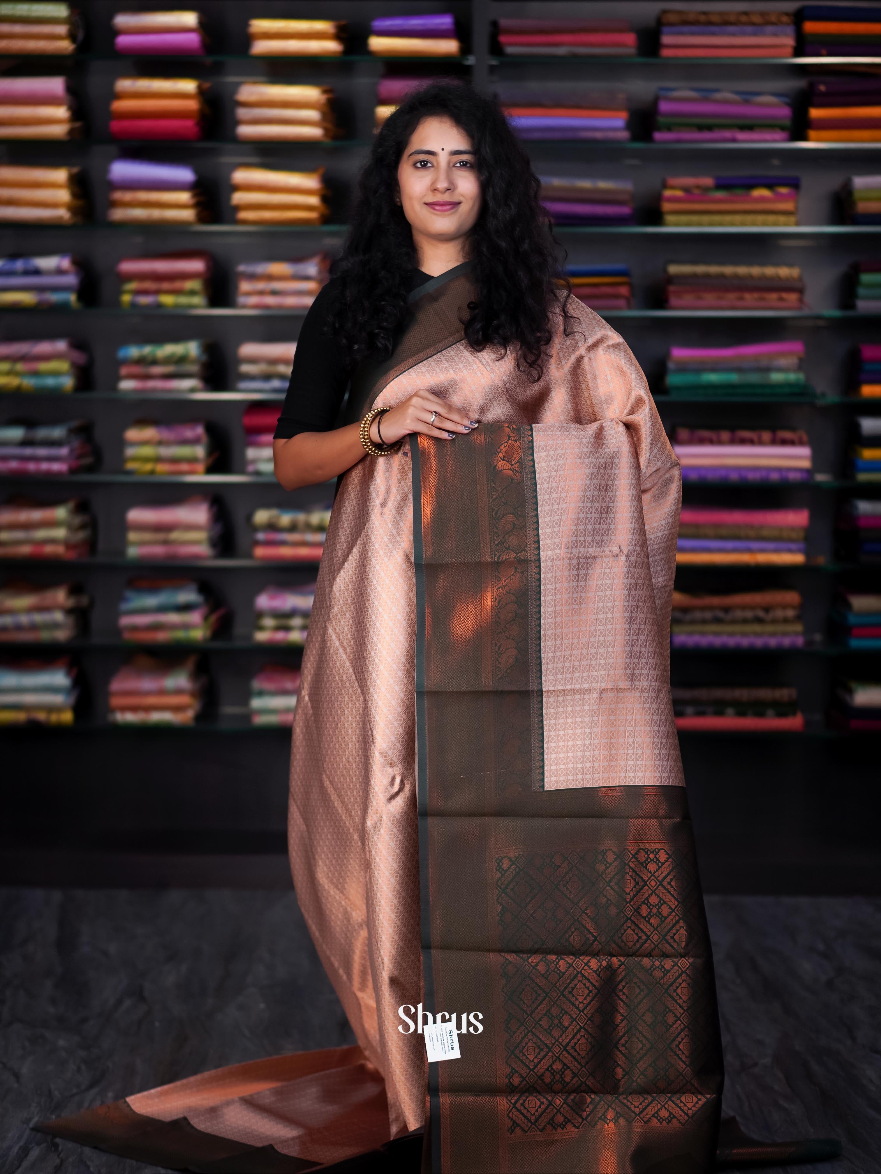 Dusty Pink & Green - Semi Arani Silk Saree - Shop on ShrusEternity.com