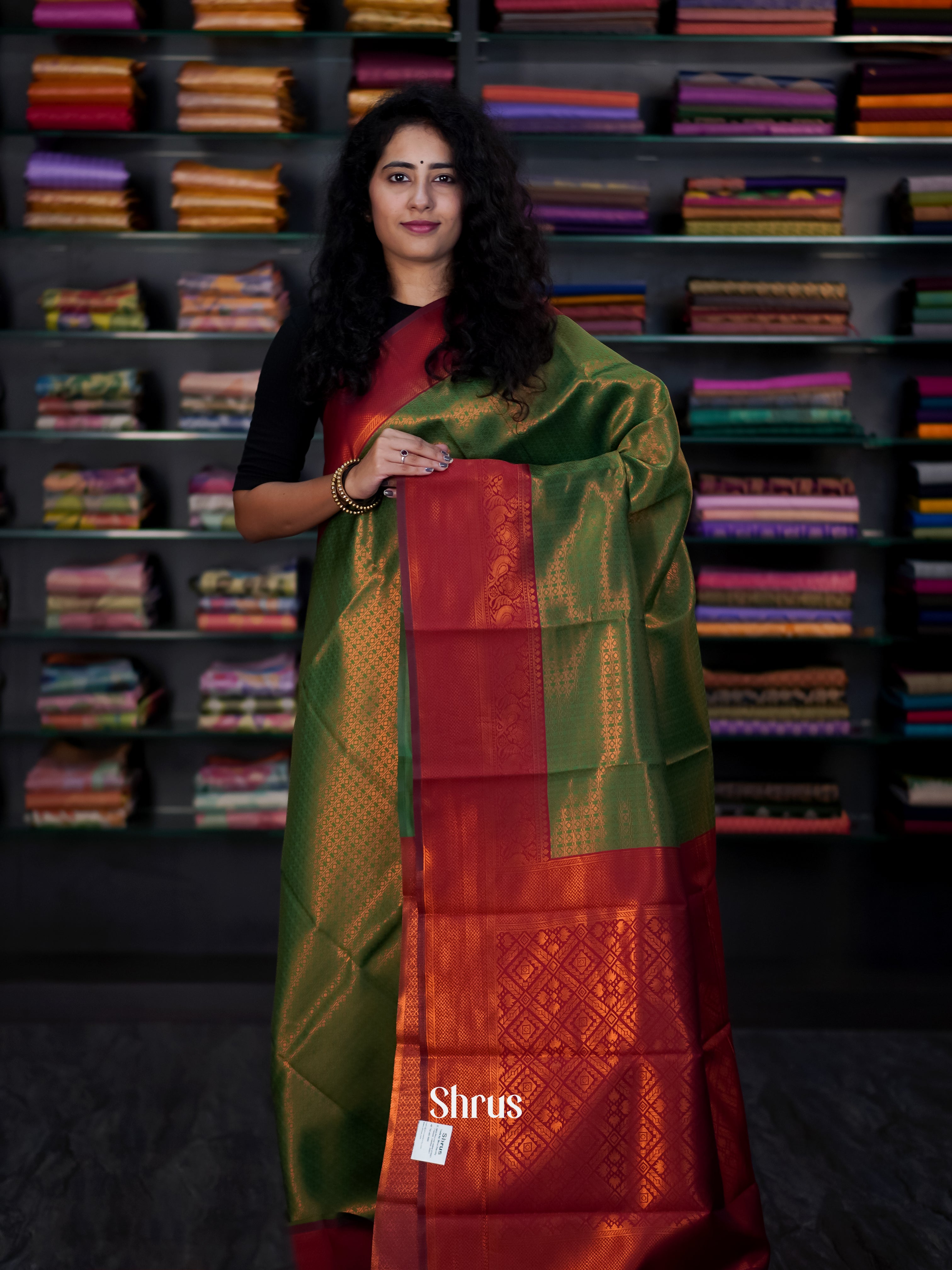 Green & Maroon - Semi Arani Silk Saree - Shop on ShrusEternity.com