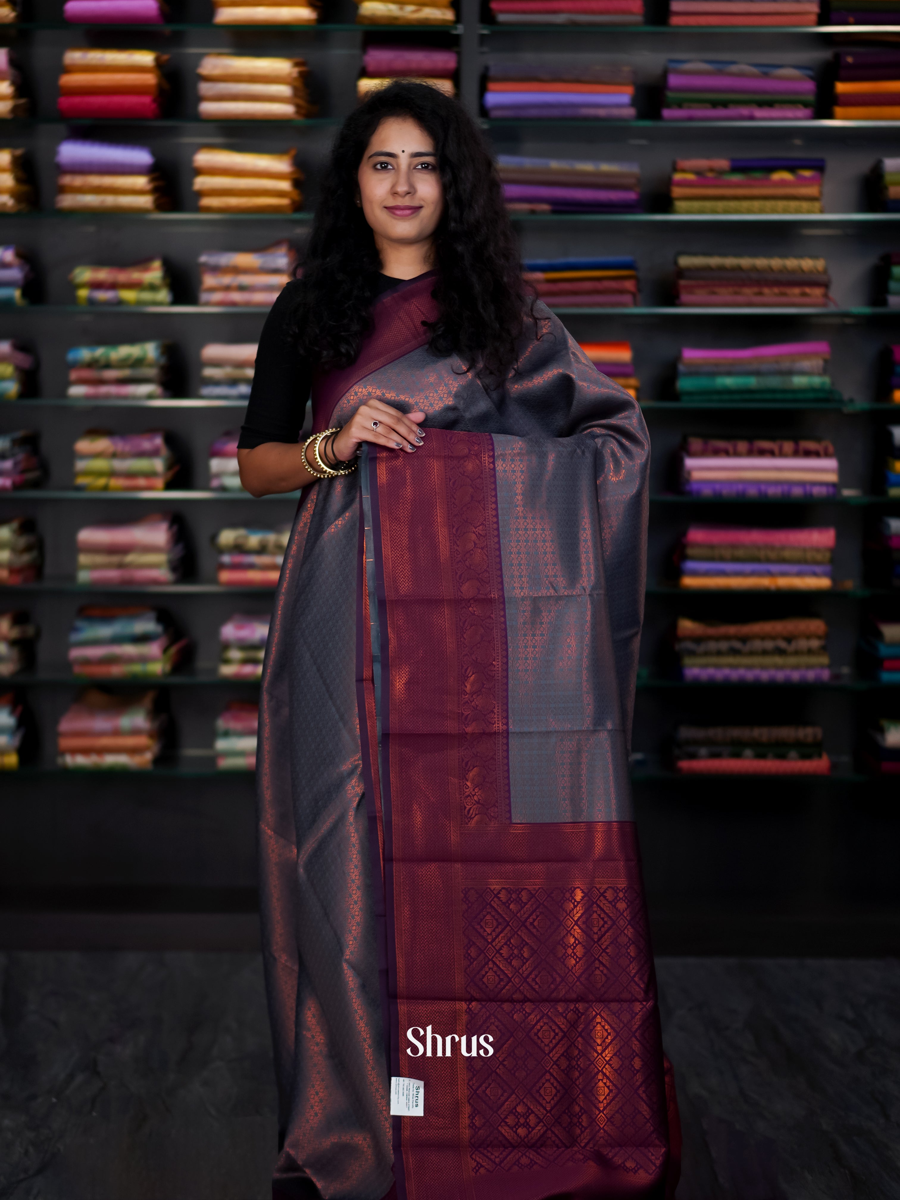 Blue & Maroon - Semi Arani Silk Saree - Shop on ShrusEternity.com
