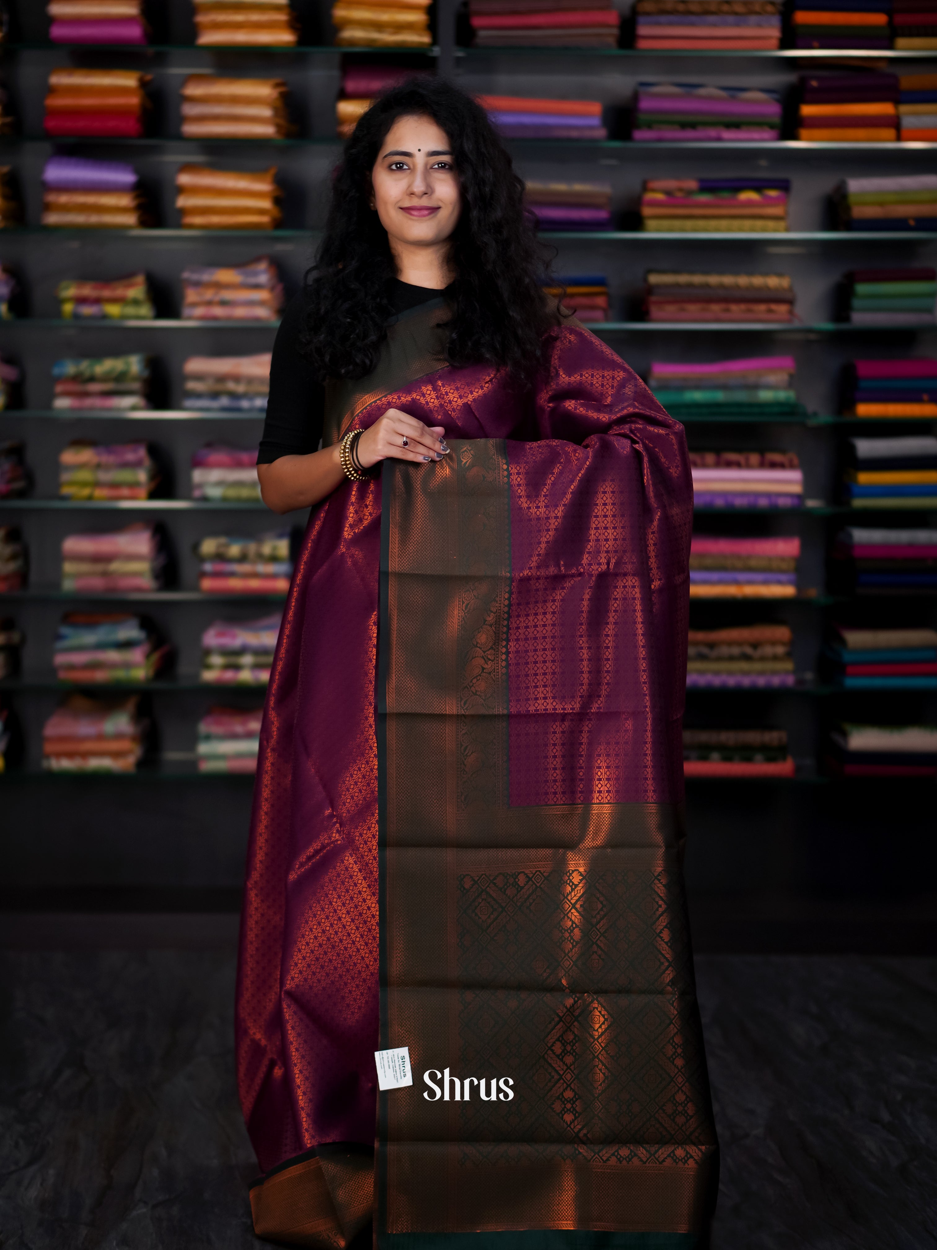 Wine & Green - Semi Arani Silk Saree - Shop on ShrusEternity.com