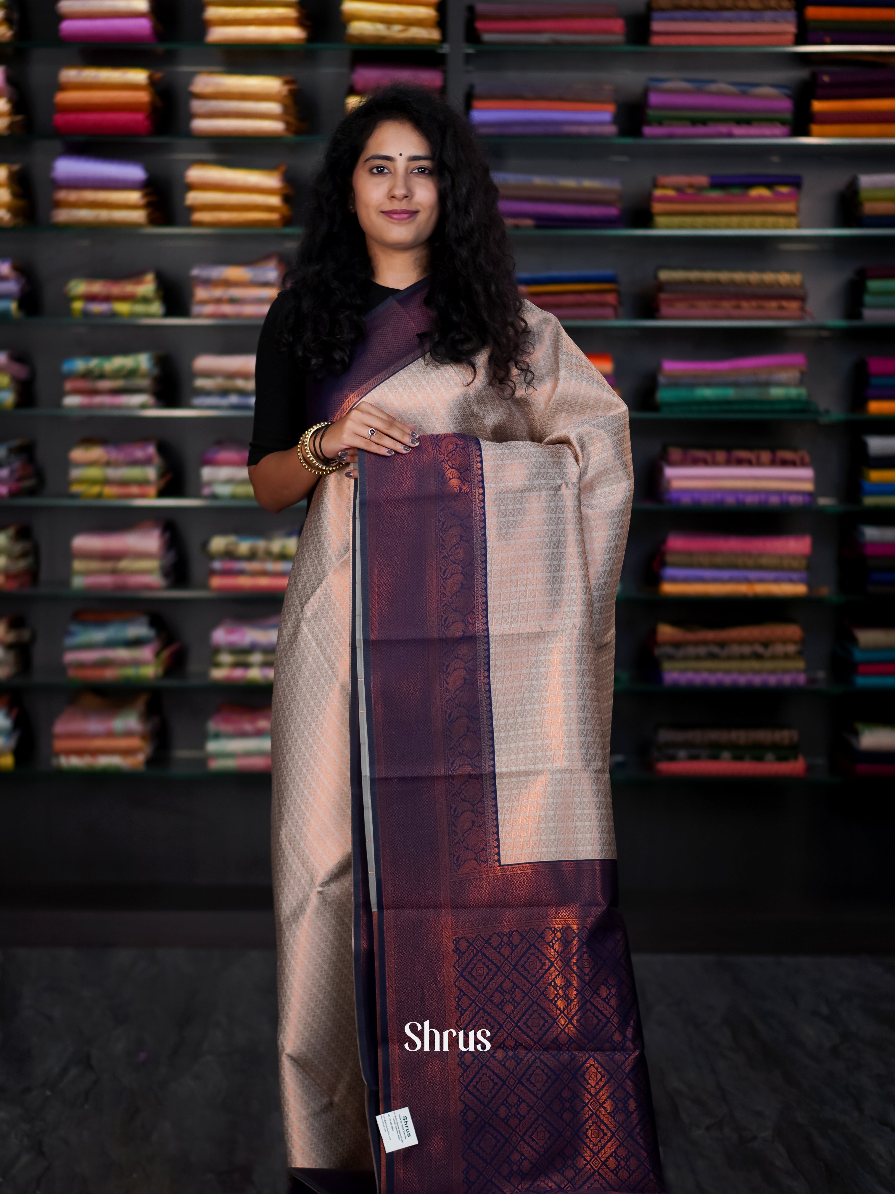 Grey & Blue- Semi Arani Silk Saree - Shop on ShrusEternity.com