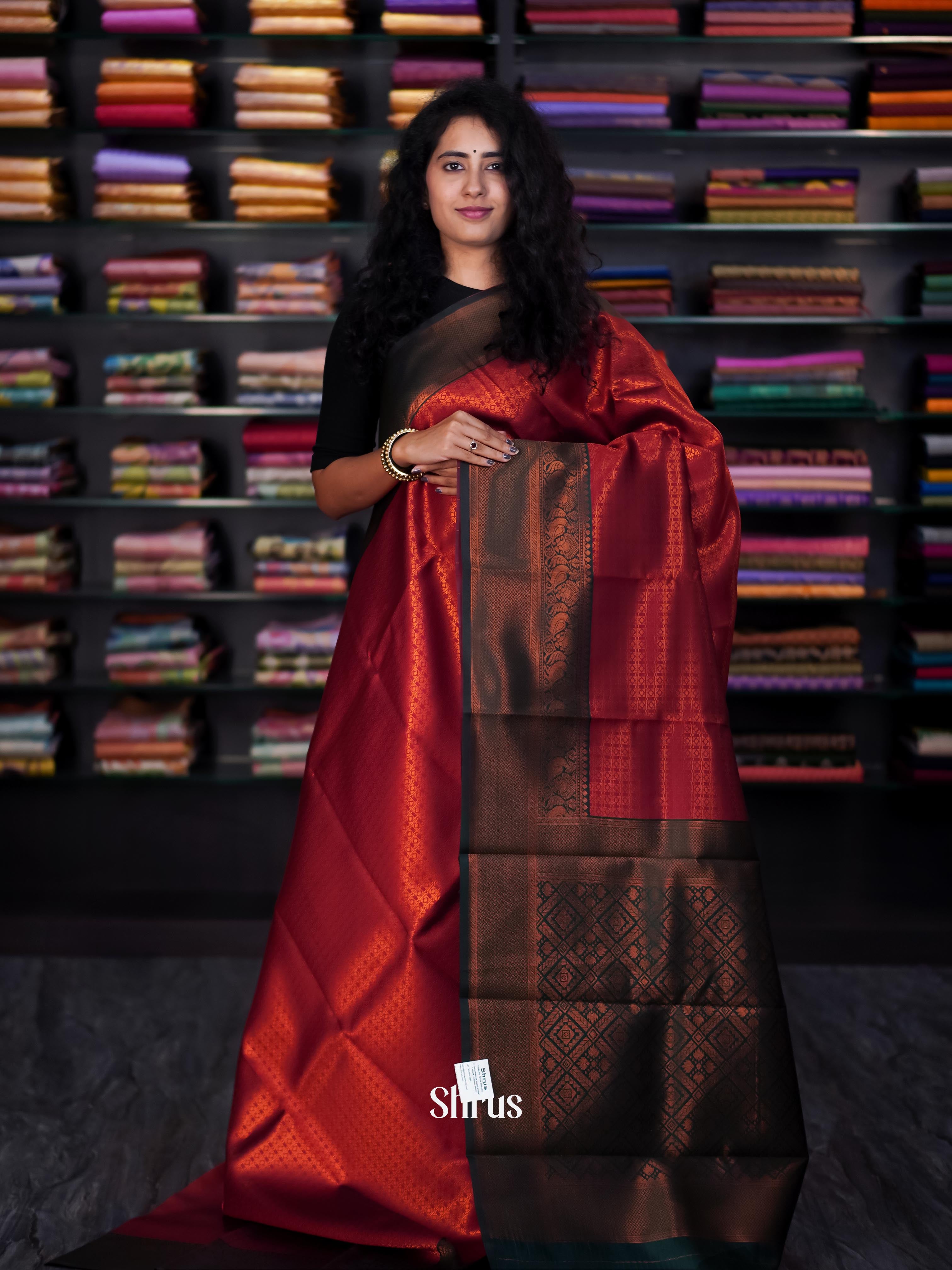 Red & Green - Semi Arani Silk Saree - Shop on ShrusEternity.com