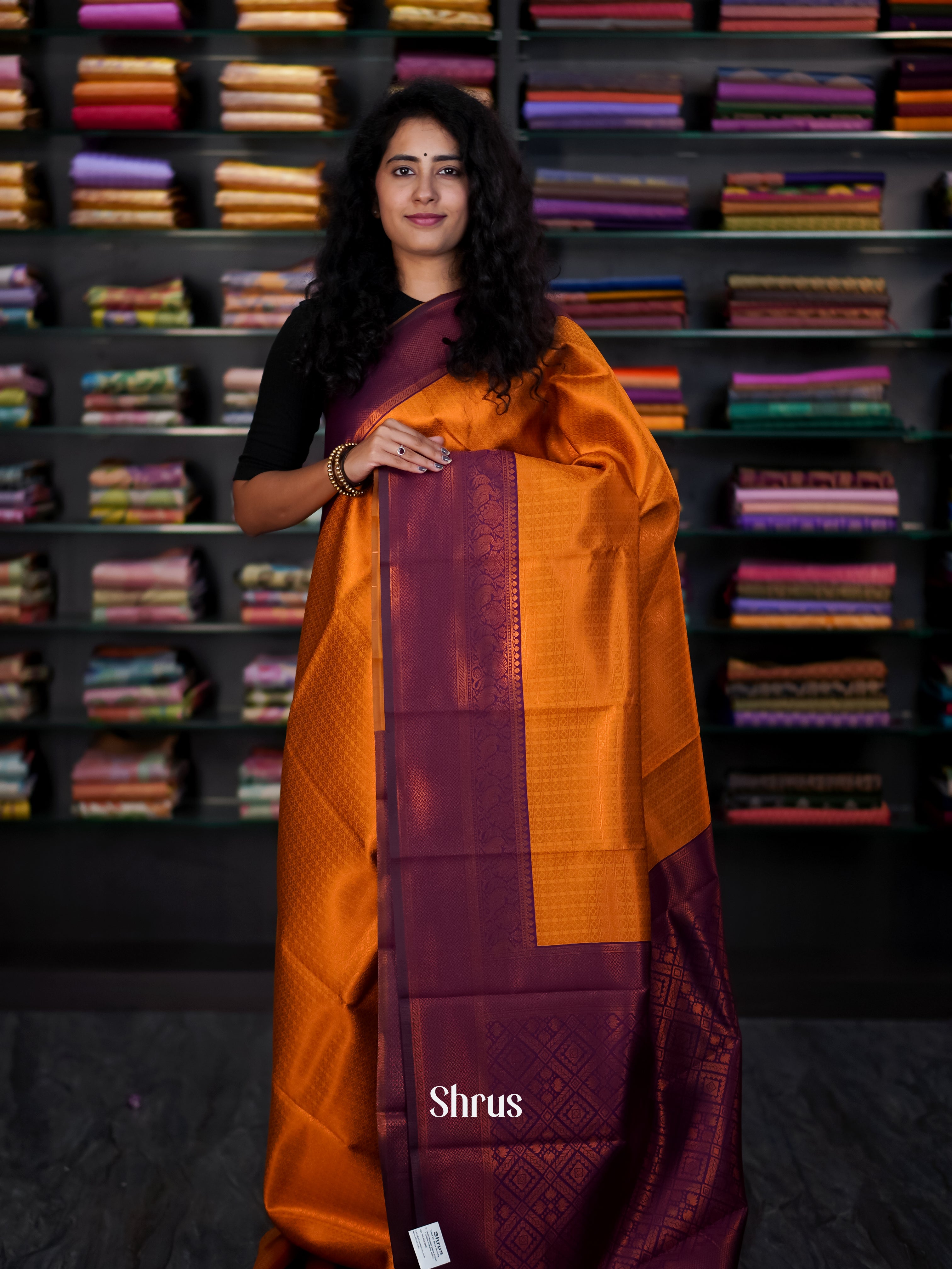Orange & Purple - Semi Arani Silk Saree - Shop on ShrusEternity.com