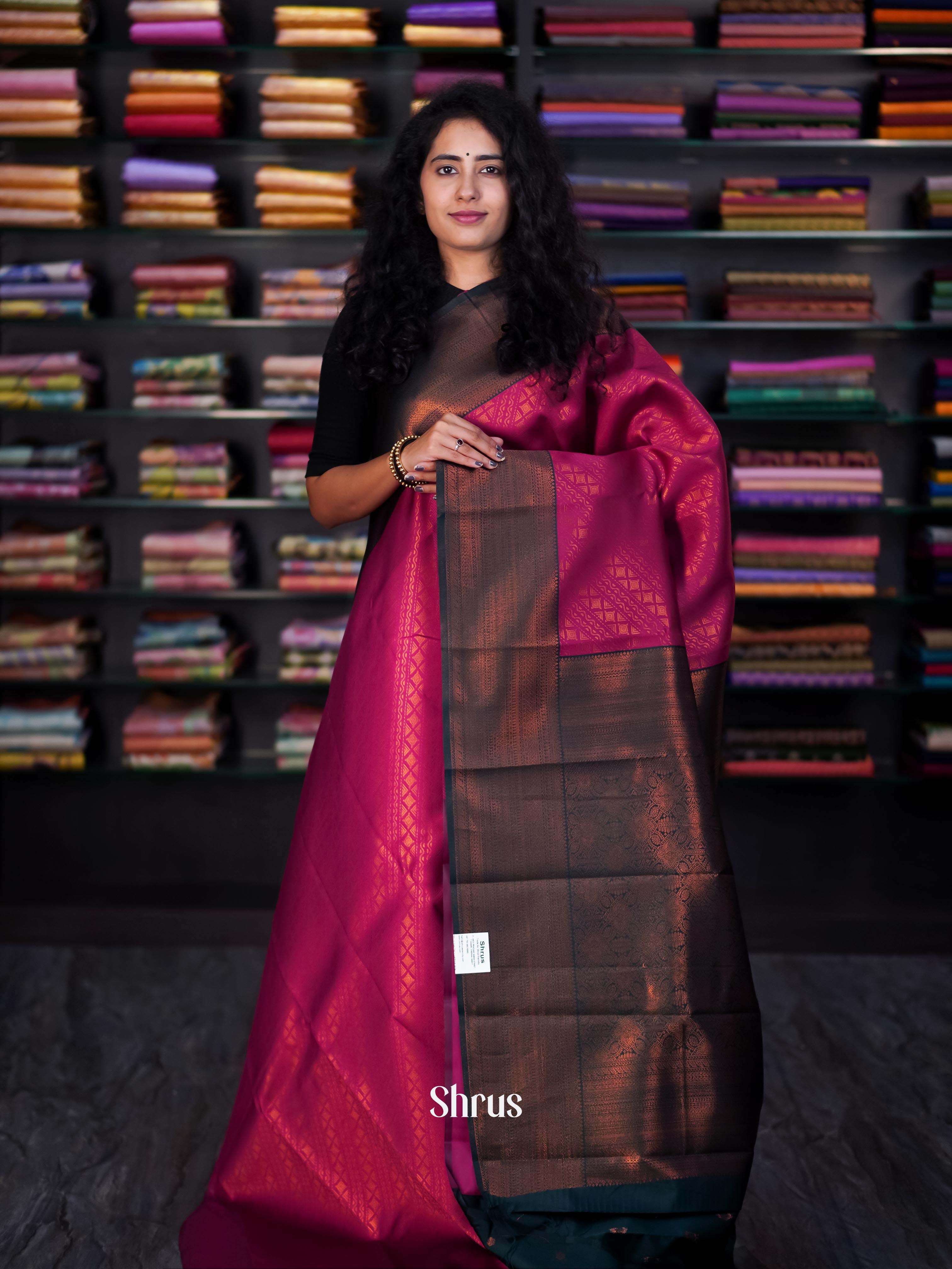 Wine & Green - Semi Arani Silk Saree - Shop on ShrusEternity.com