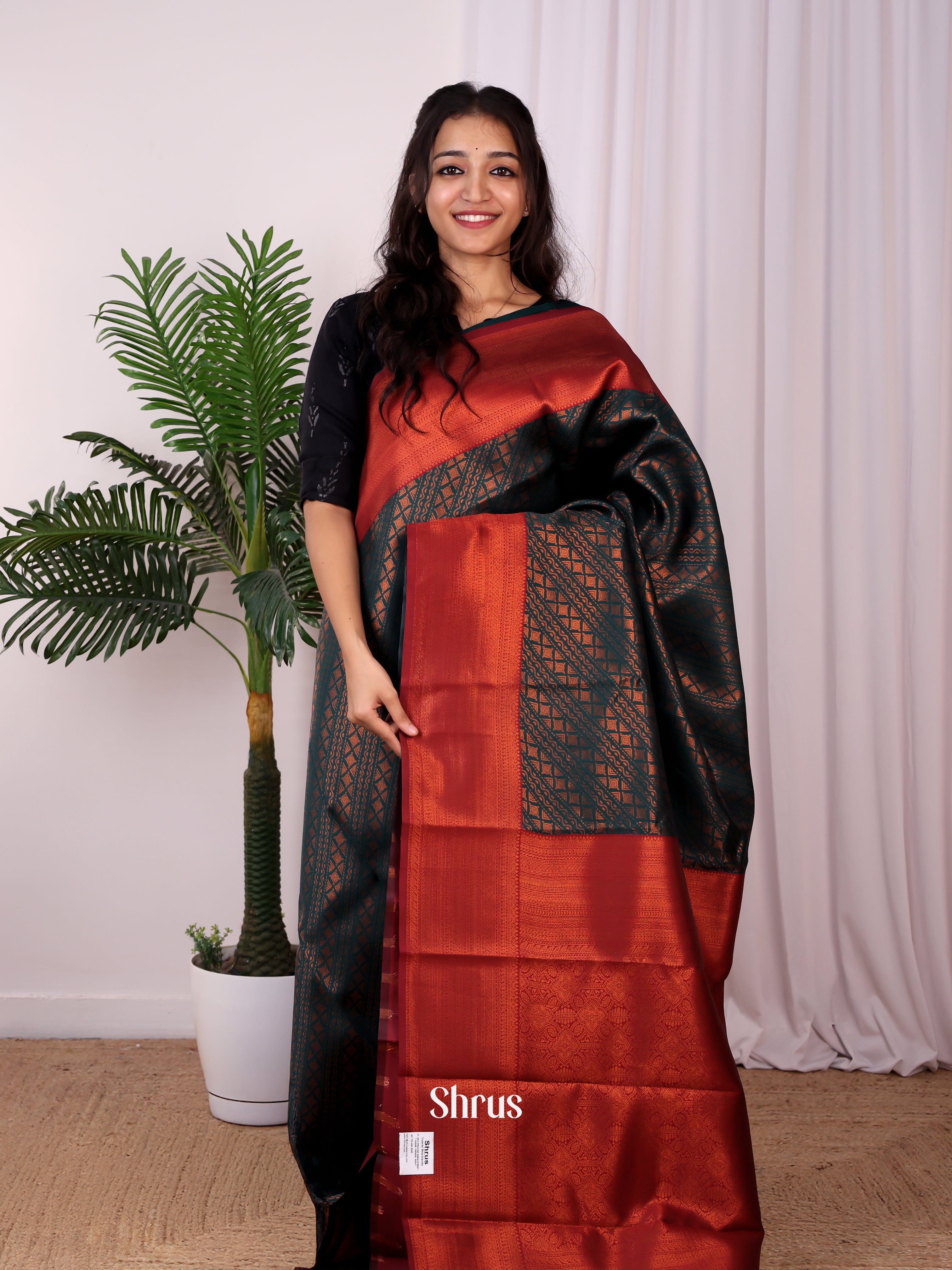 Peacock Green & Maroon - Semi Arani Silk Saree - Shop on ShrusEternity.com