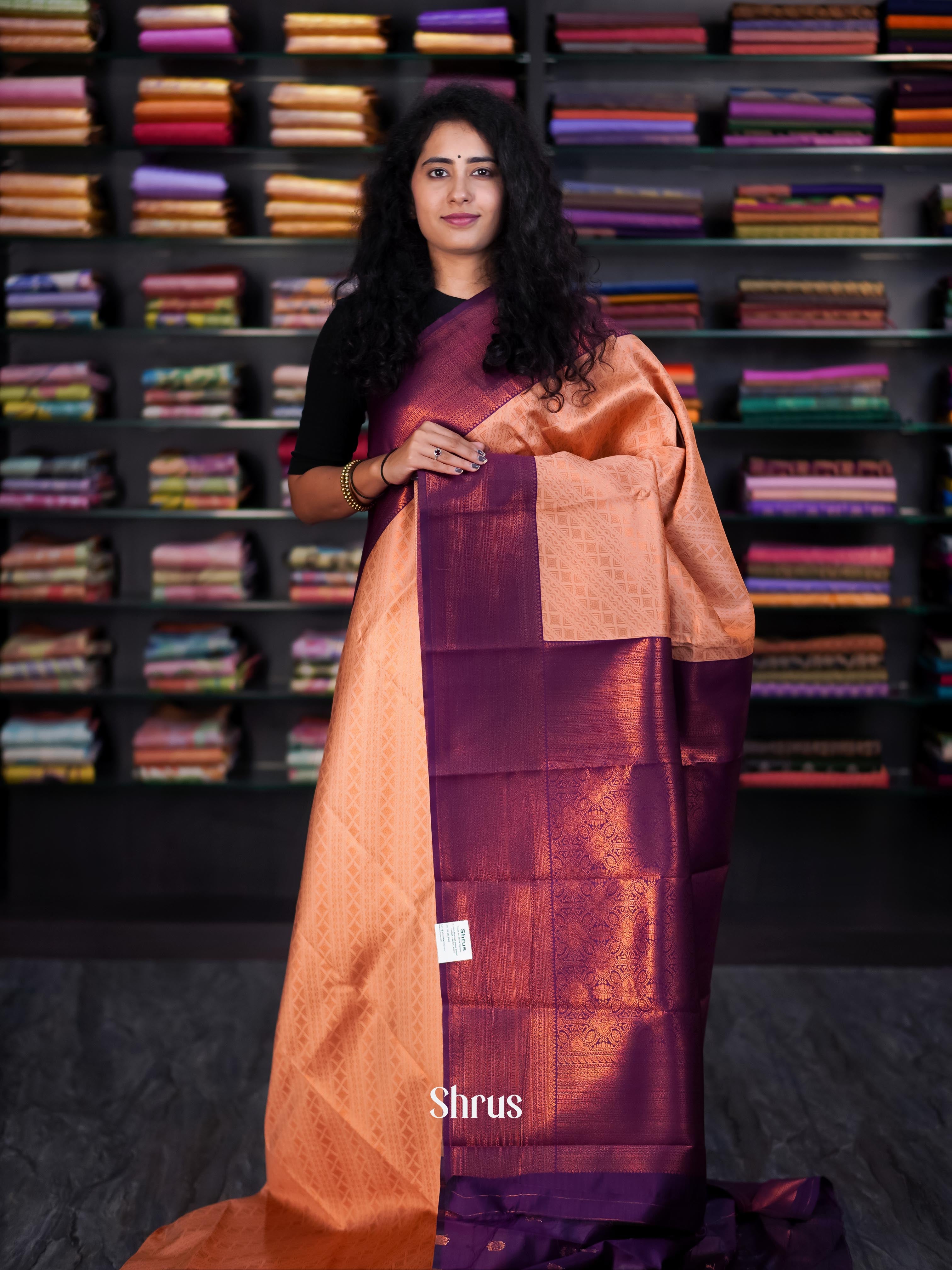 Peach & Violet - Semi Arani Silk Saree - Shop on ShrusEternity.com