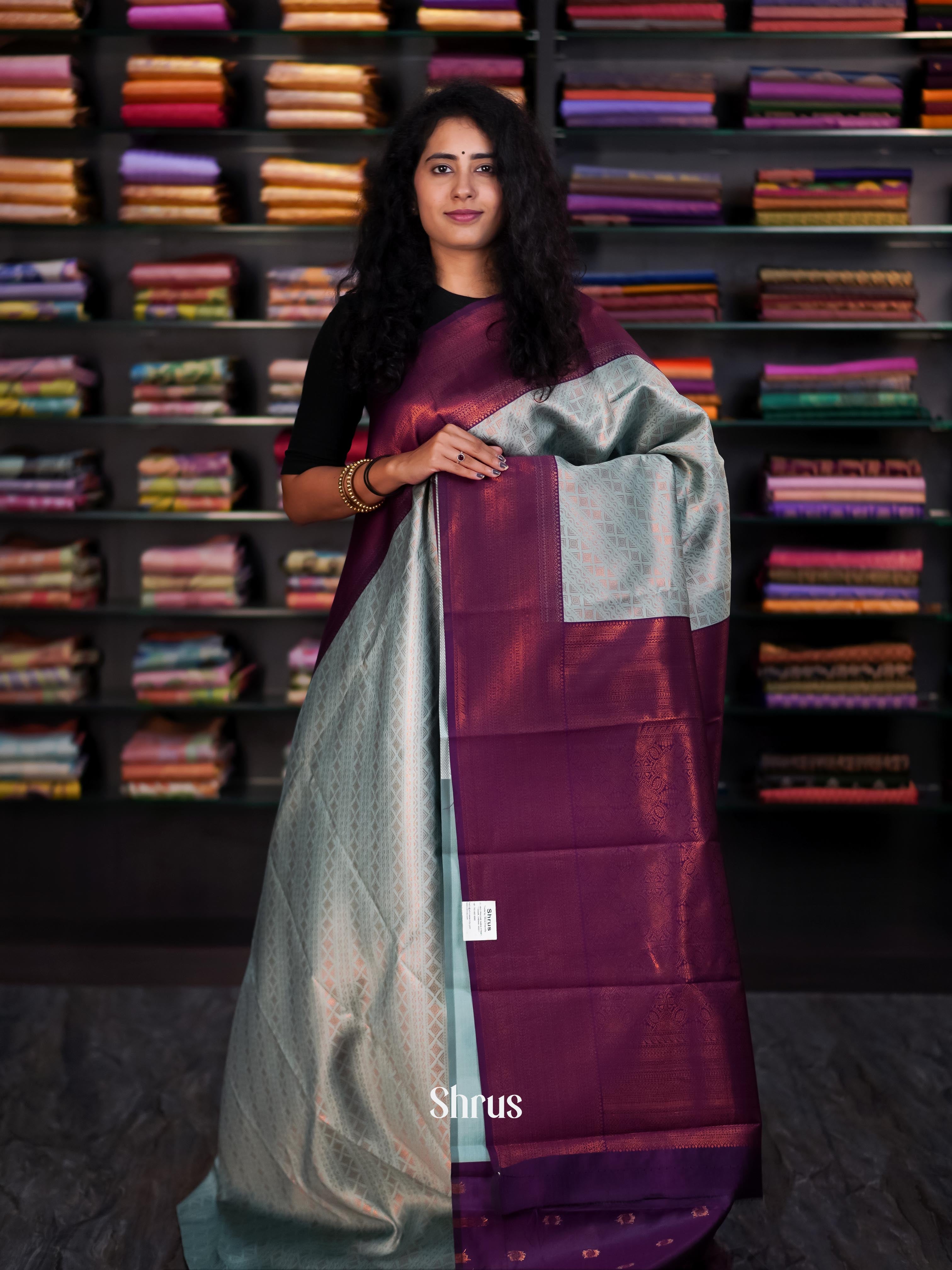 Blue & Purple - Semi Arani Silk Saree - Shop on ShrusEternity.com