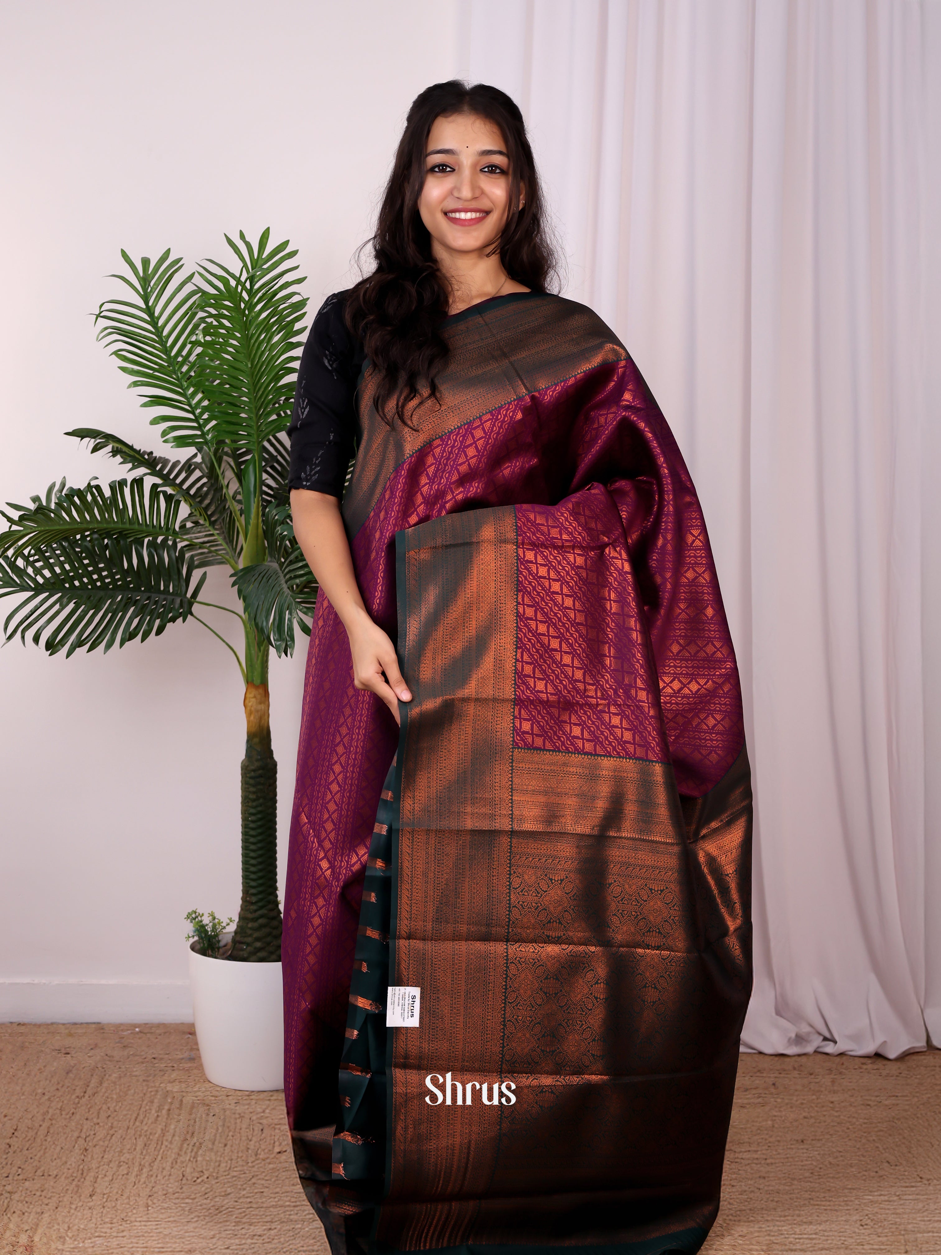 Purple & Green - Semi Arani Silk Saree - Shop on ShrusEternity.com