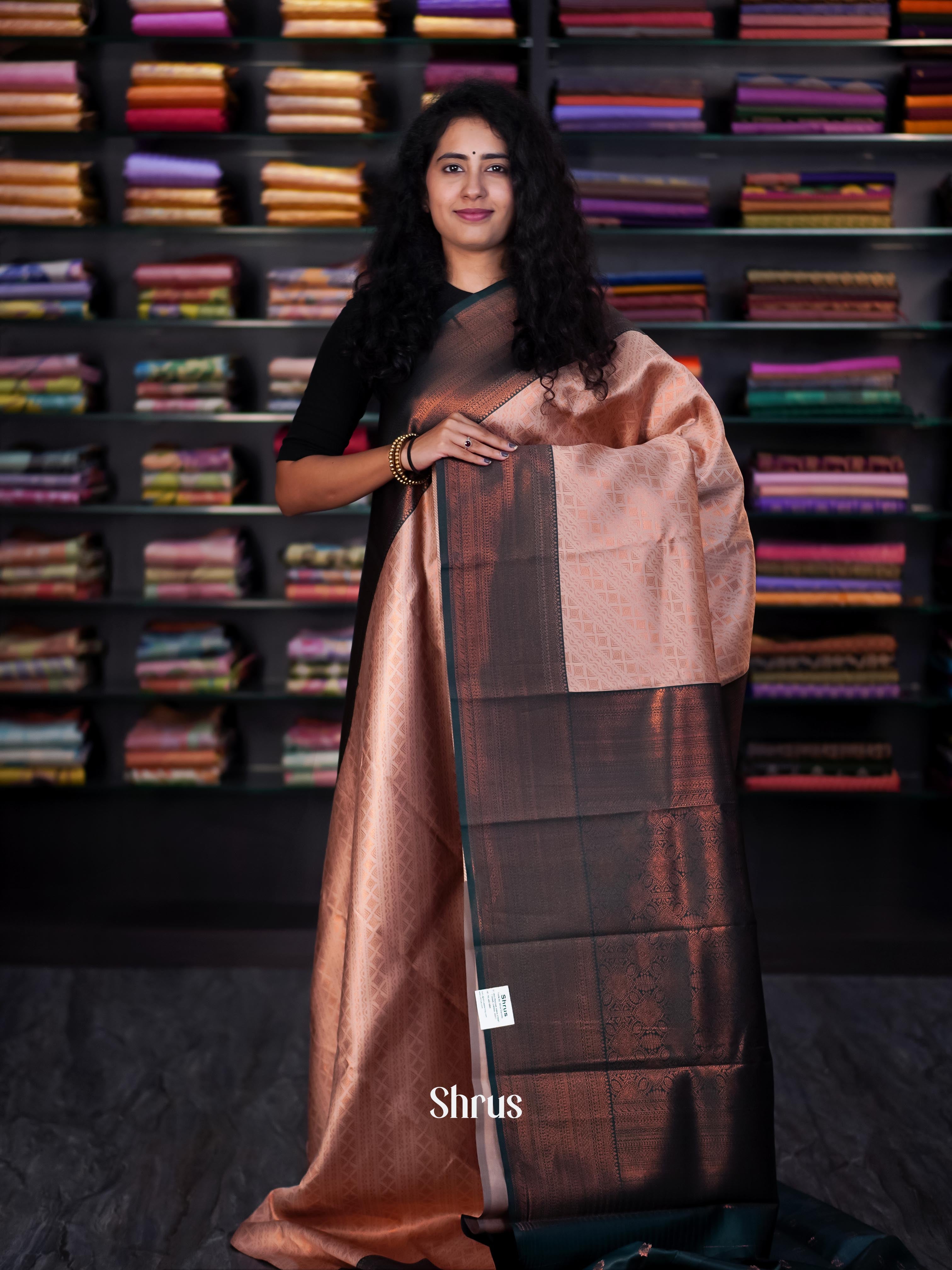 Dusty Pink & Green- Semi Arani Silk Saree - Shop on ShrusEternity.com