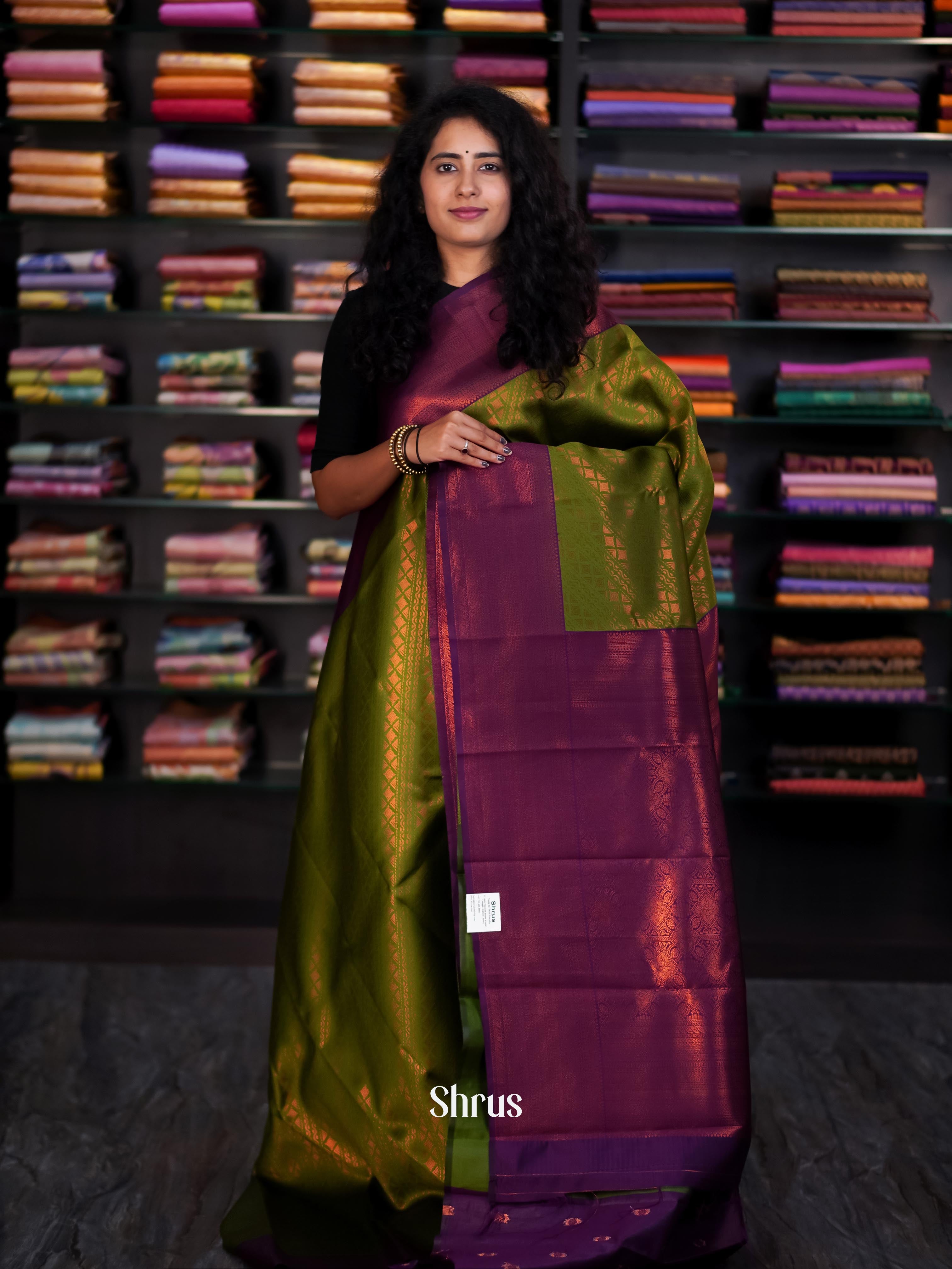 Green & Purple - Semi Arani Silk Saree - Shop on ShrusEternity.com