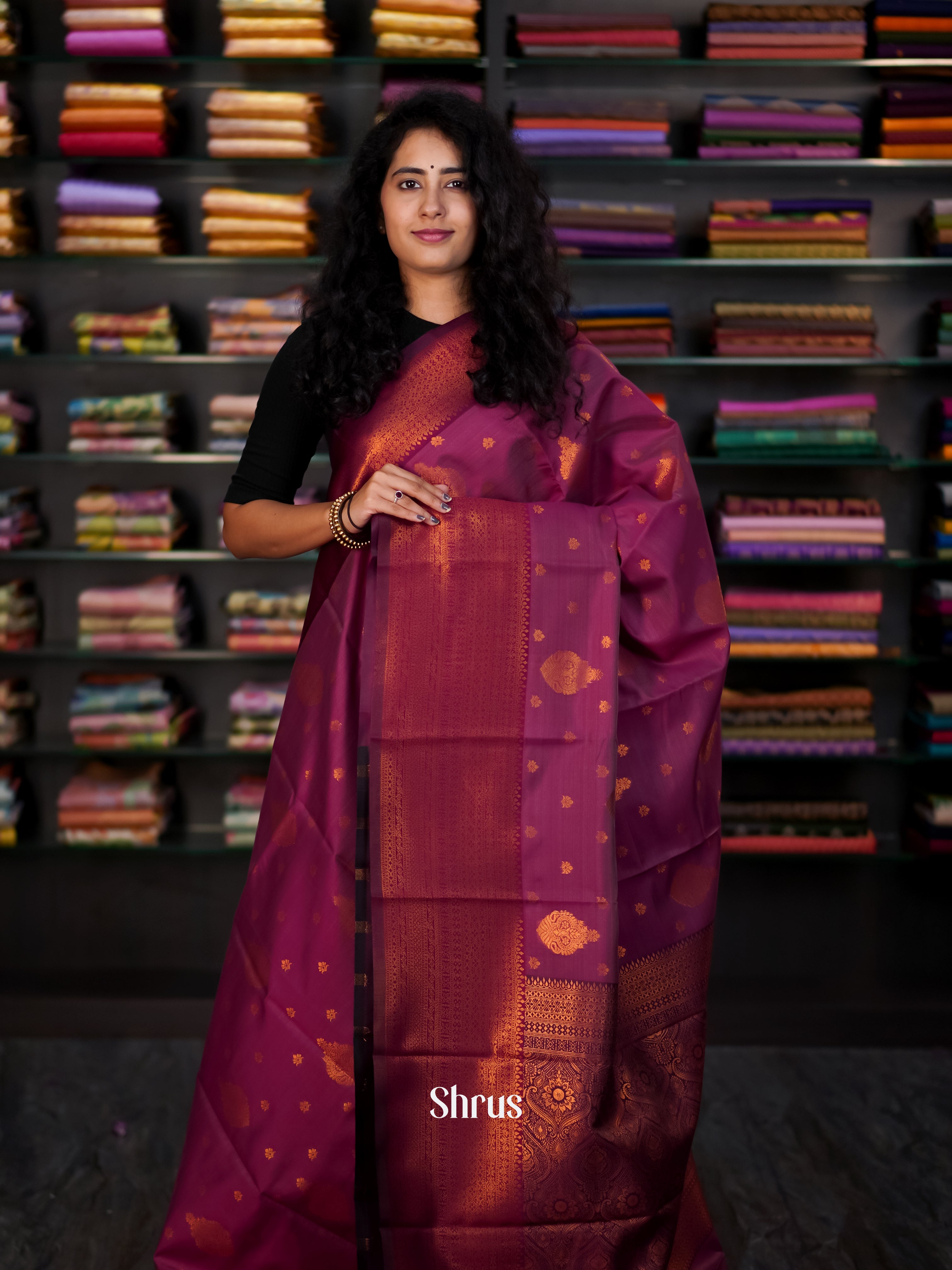 Wine - Semi Arani Silk Saree - Shop on ShrusEternity.com