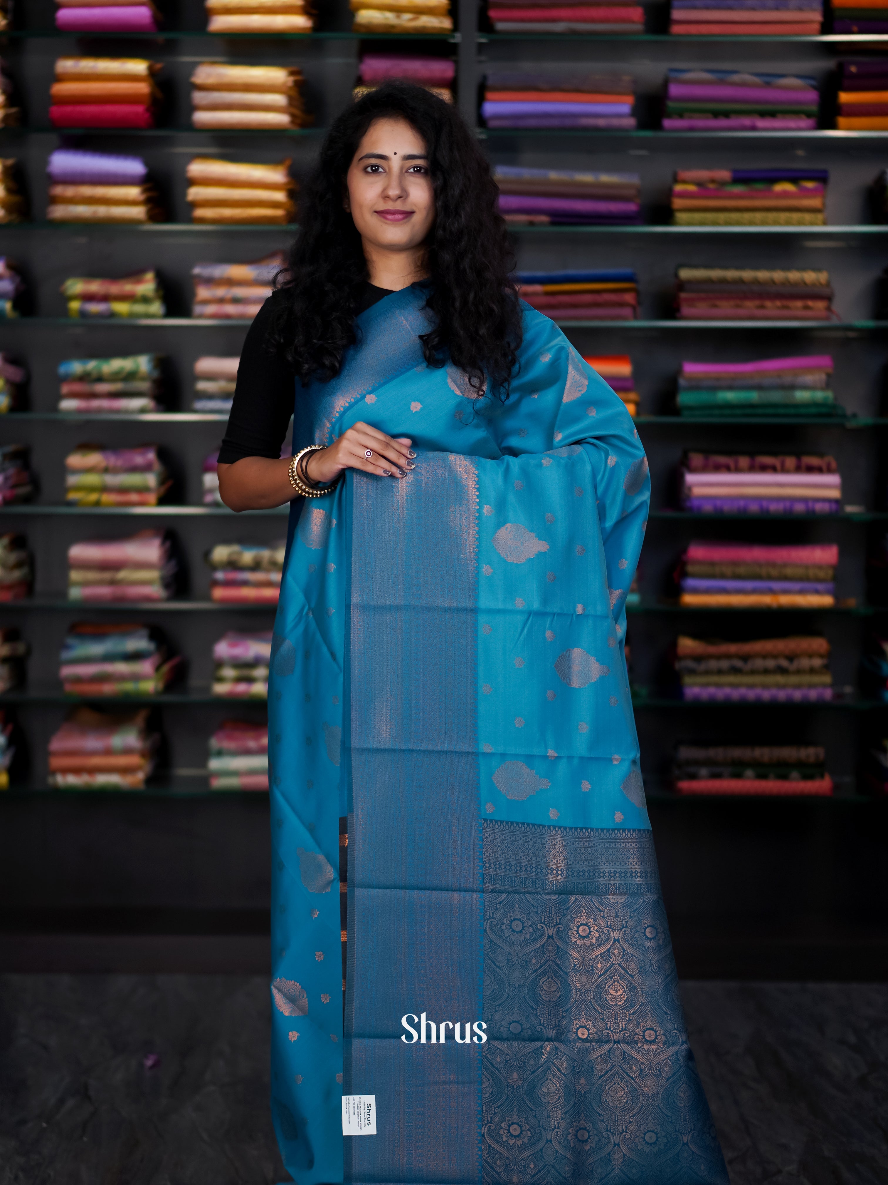 Blue - Semi Arani Silk Saree - Shop on ShrusEternity.com