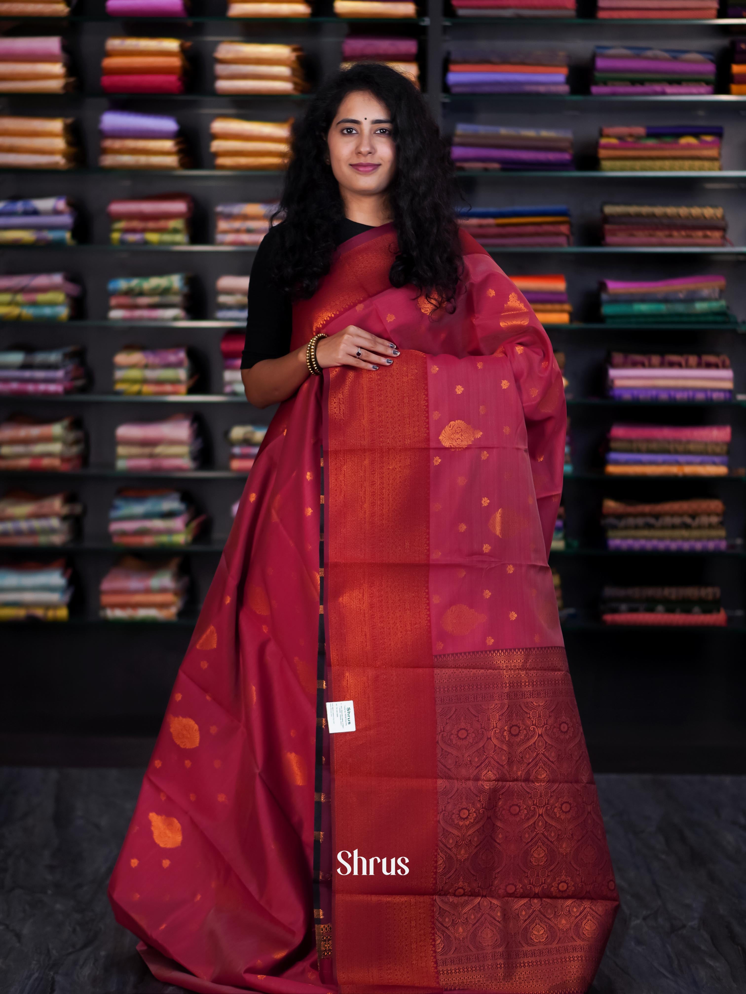 Maroon - Semi Arani Silk Saree - Shop on ShrusEternity.com