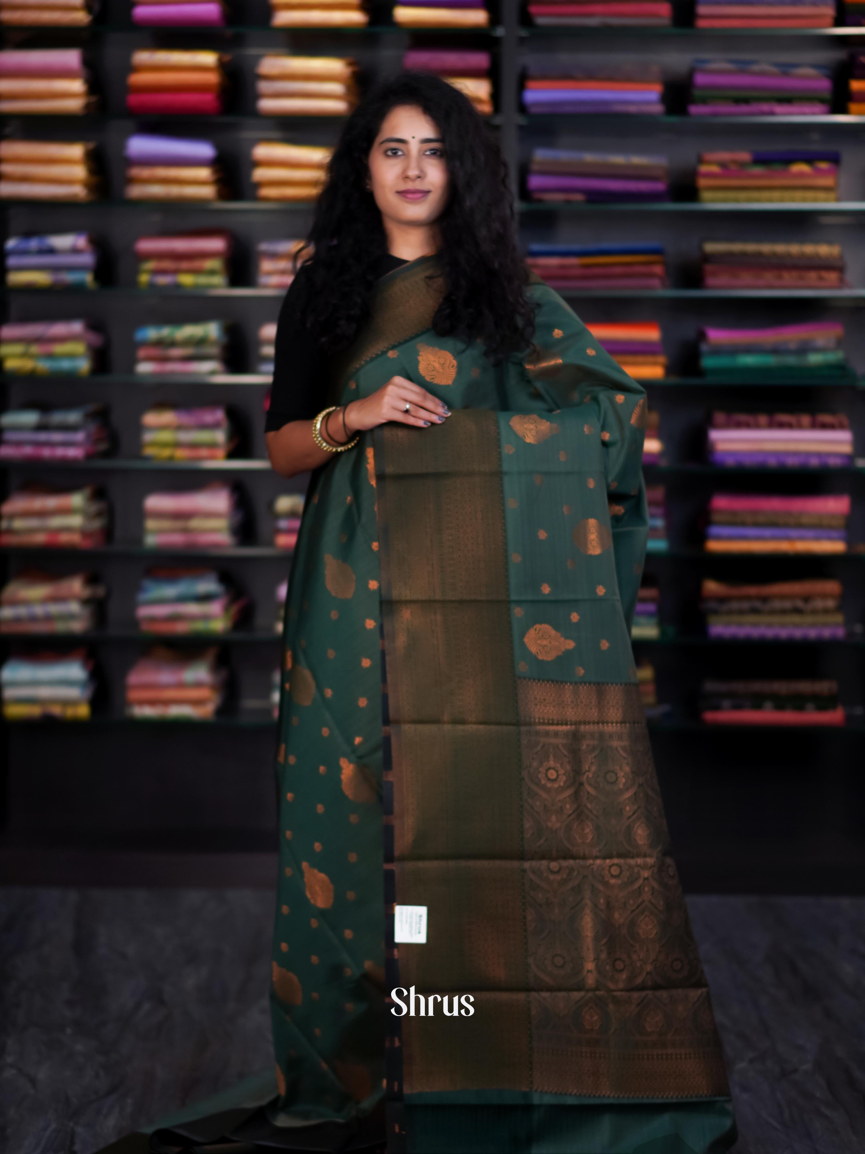 Green - Semi Arani Silk Saree - Shop on ShrusEternity.com