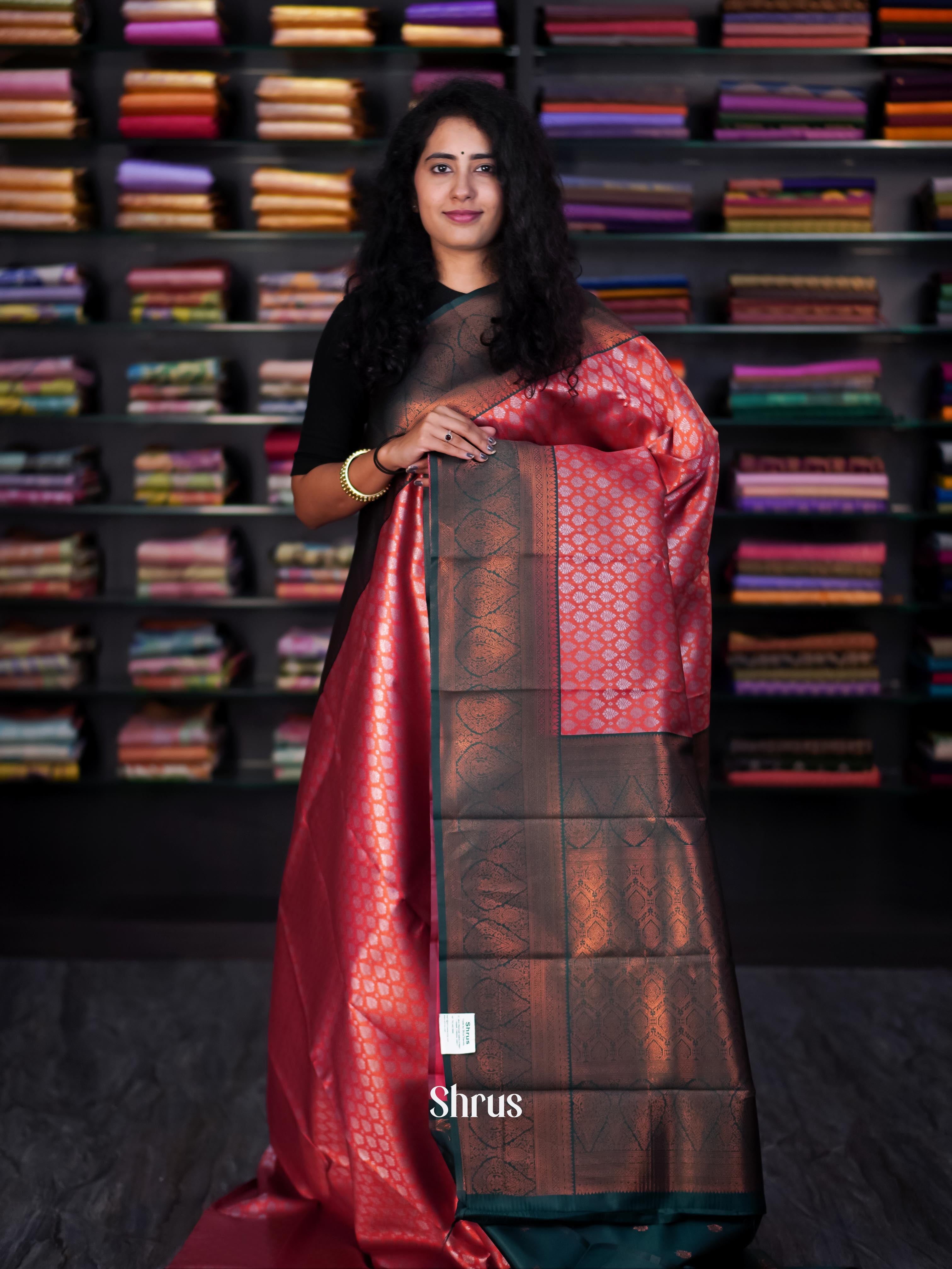 Red & Green - Semi Arani Silk Saree - Shop on ShrusEternity.com