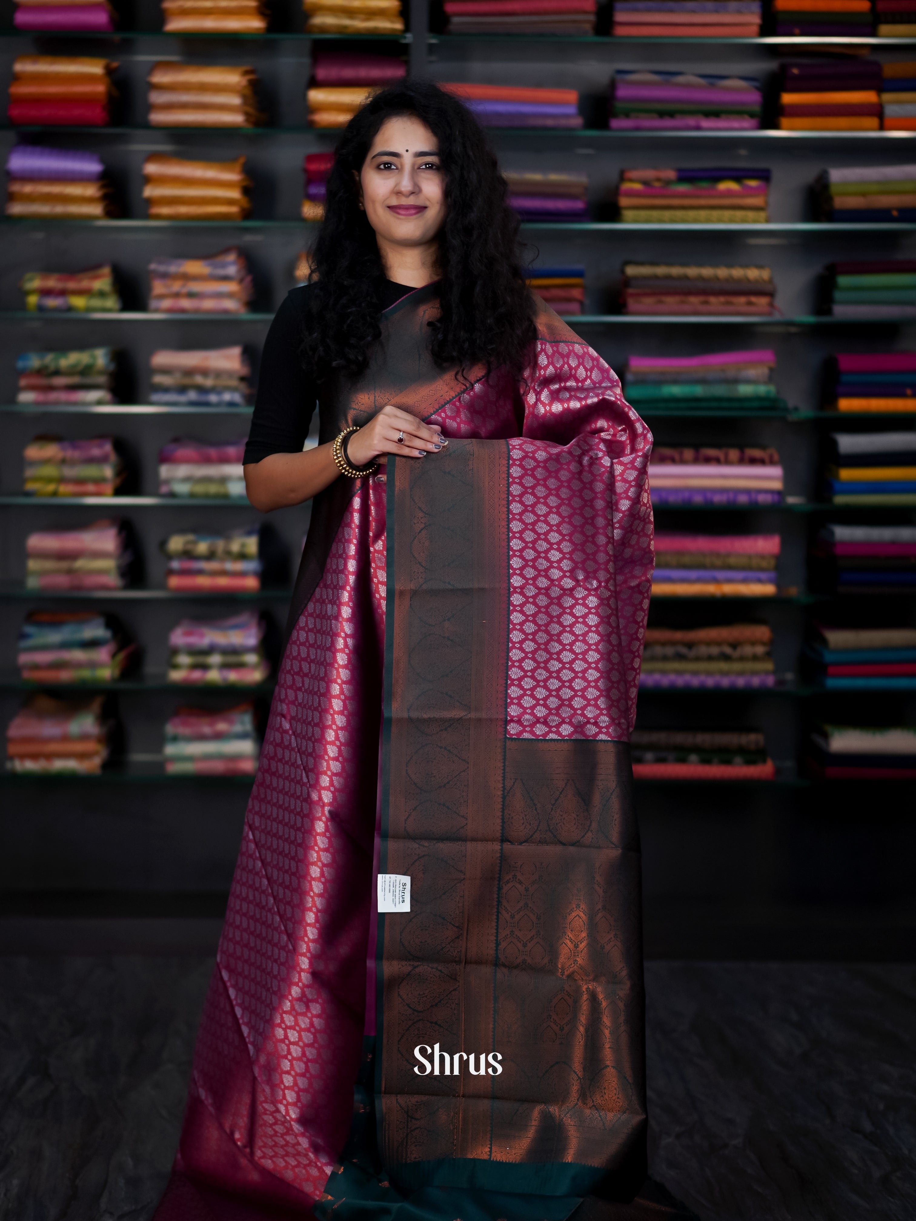 Maroon & Green - Semi Arani Silk Saree - Shop on ShrusEternity.com