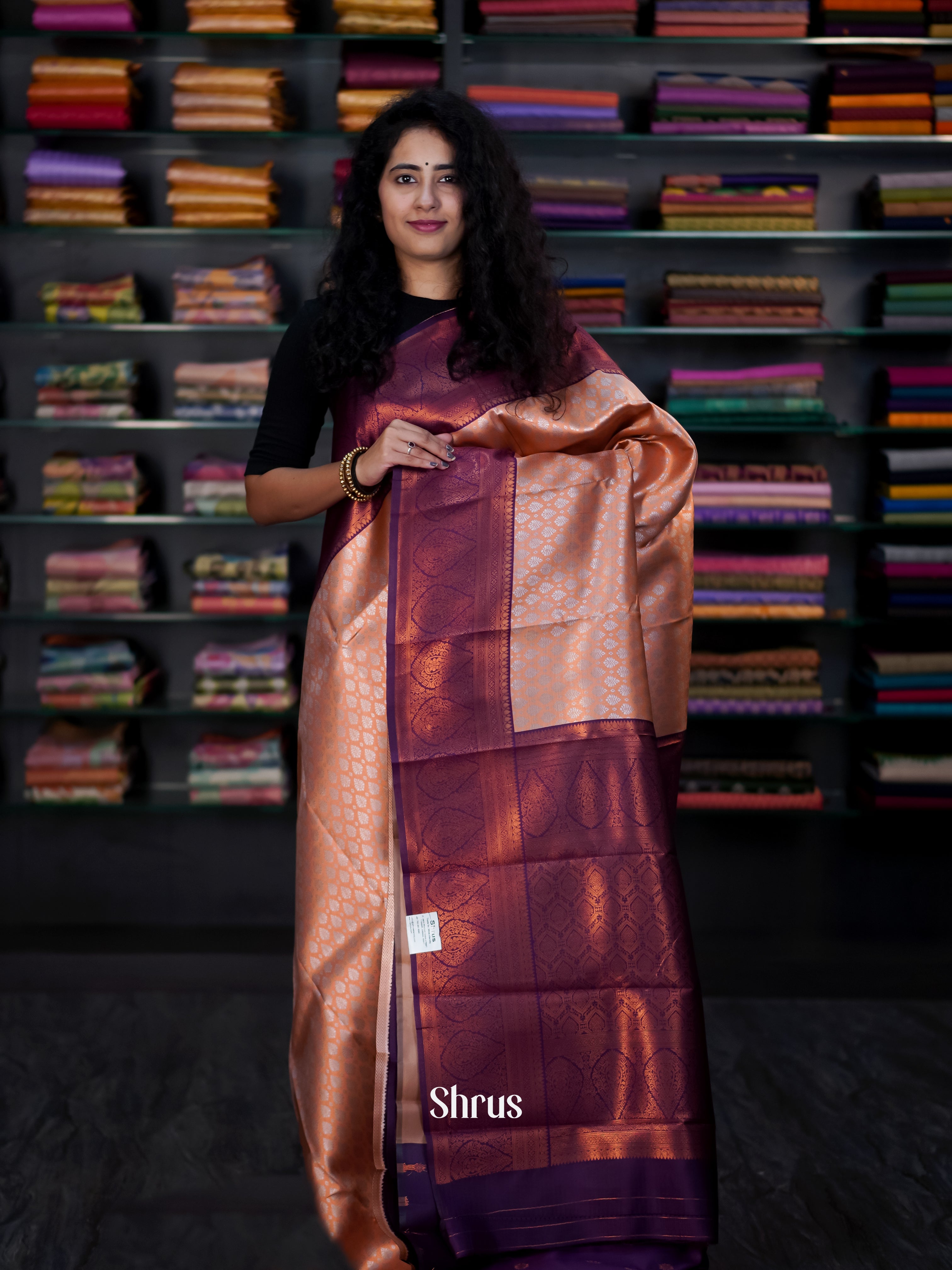 Peach & Purple- Semi Arani Silk Saree - Shop on ShrusEternity.com