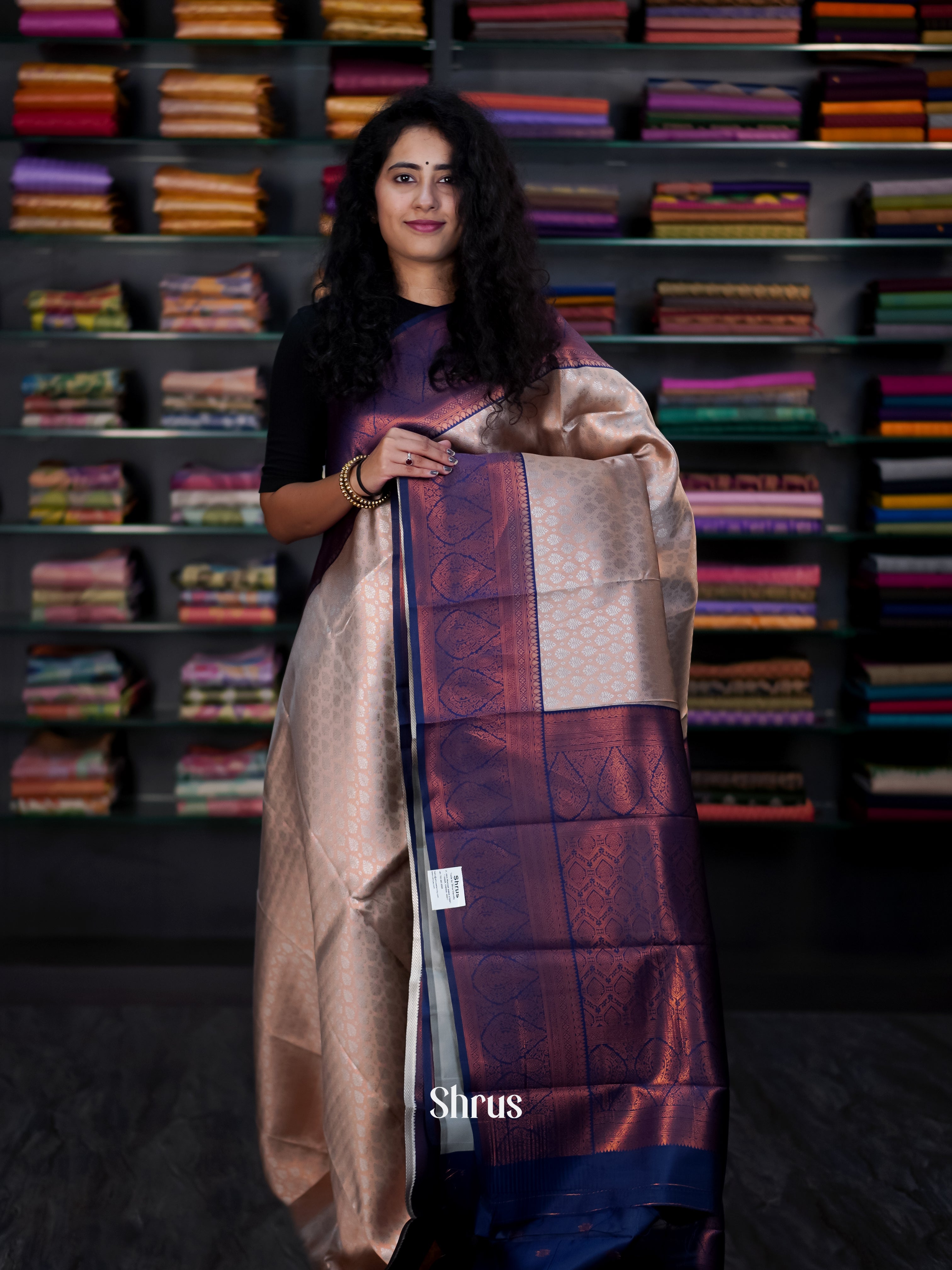 Grey & Blue- Semi Arani Silk Saree - Shop on ShrusEternity.com