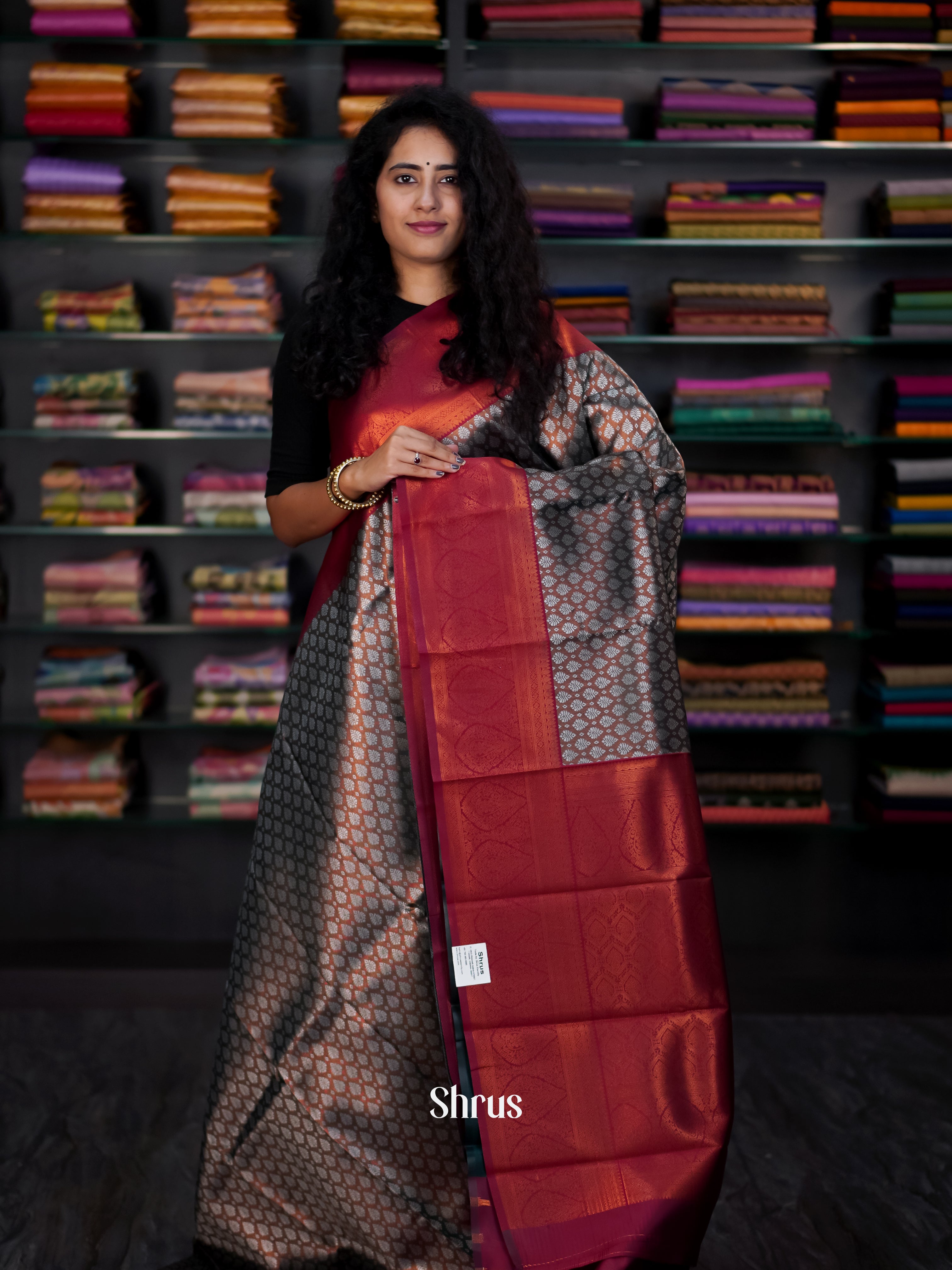 Brown & Maroon - Semi Arani Silk Saree - Shop on ShrusEternity.com