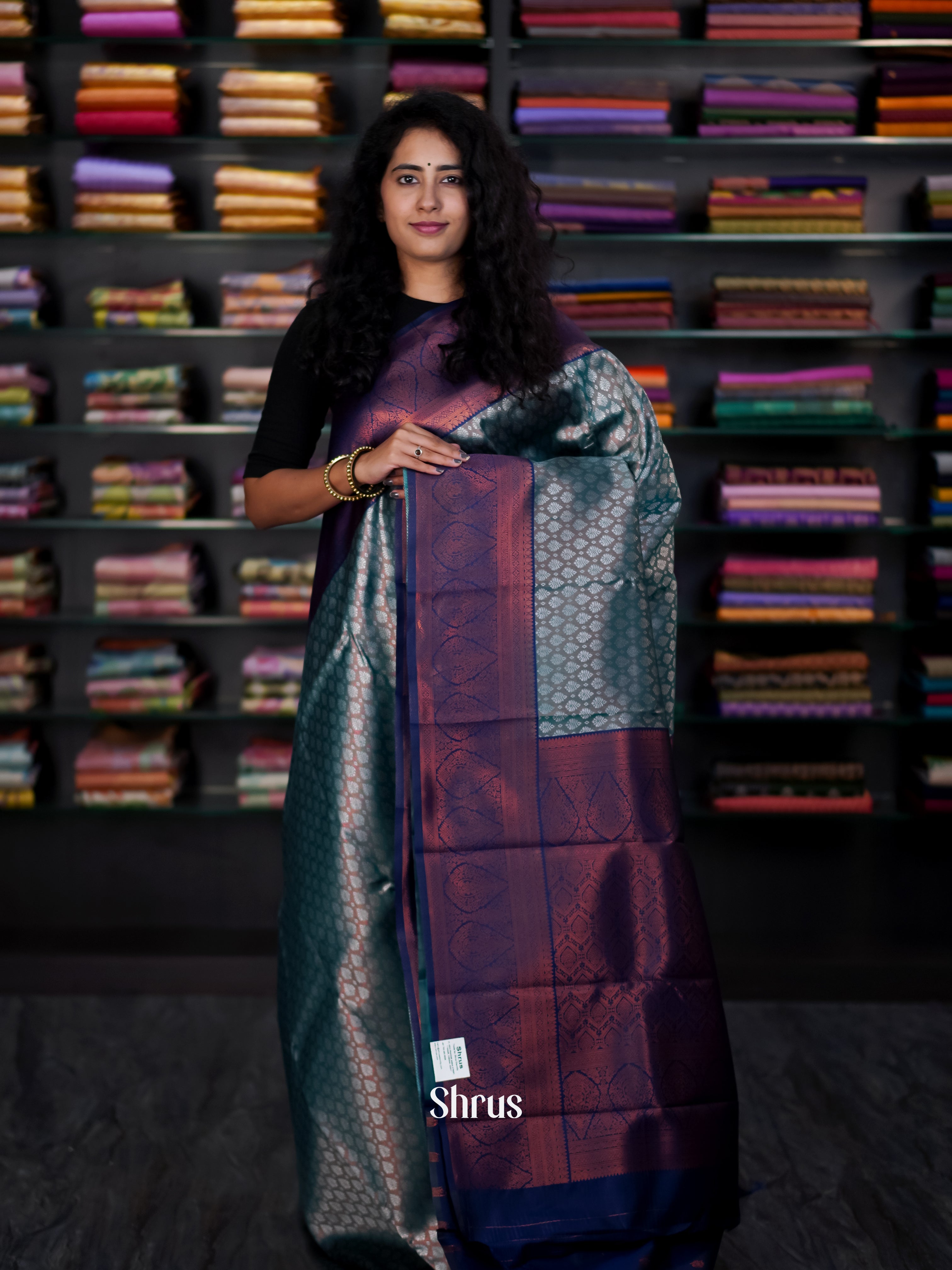 Grey & Blue - Semi Arani Silk Saree - Shop on ShrusEternity.com