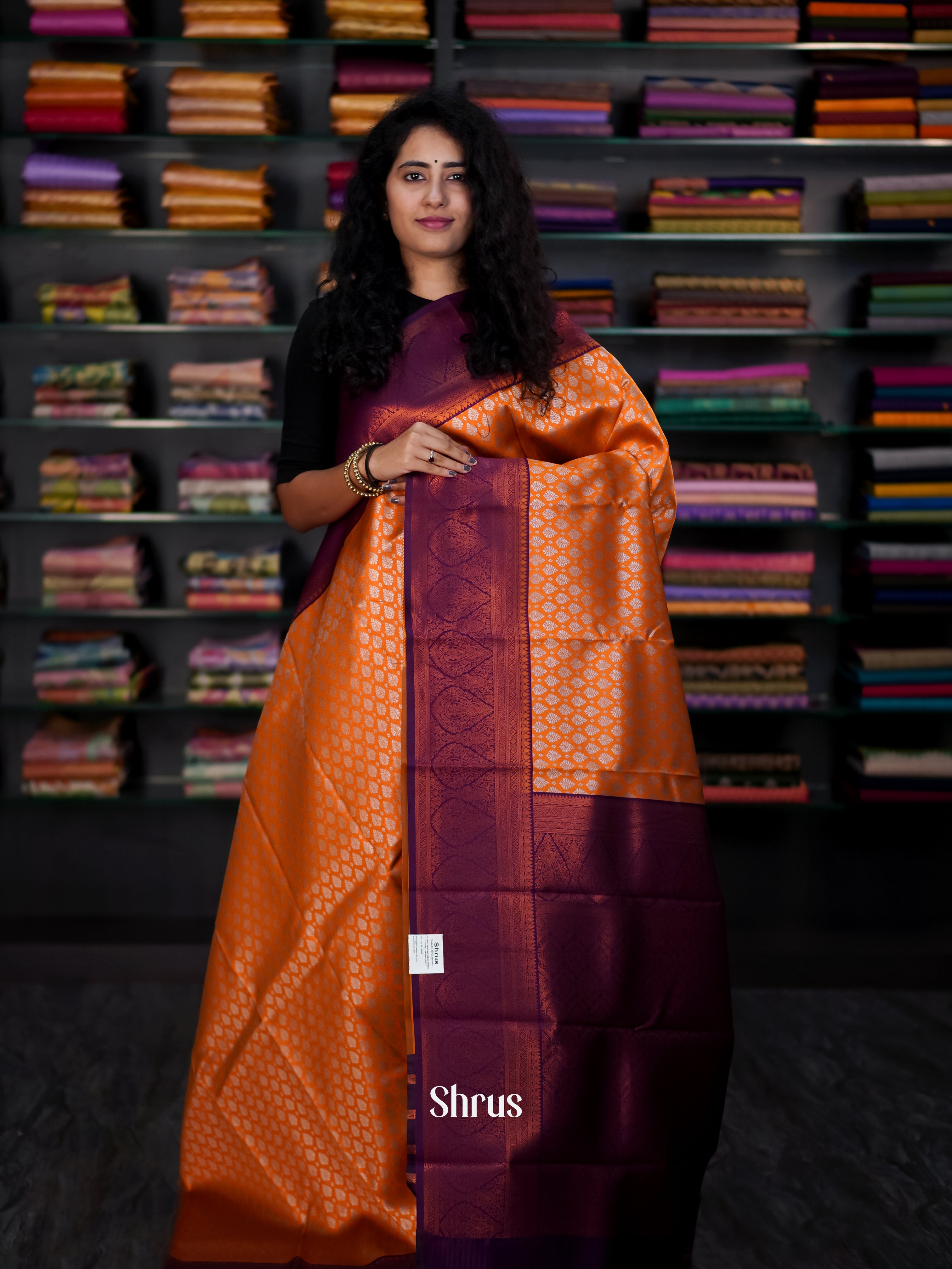 Orange & Purple - Semi Arani Silk Saree - Shop on ShrusEternity.com