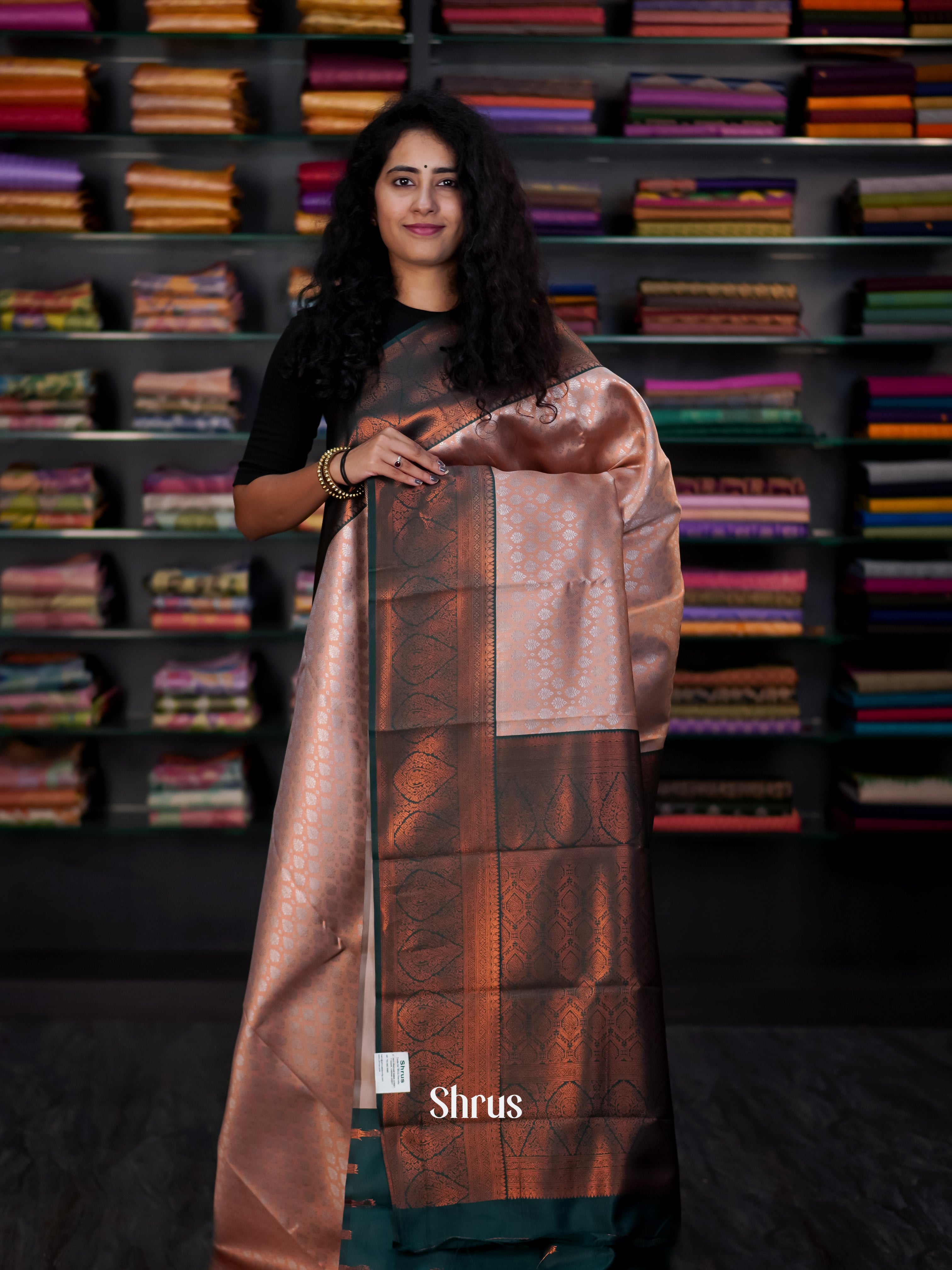 Peach & Green - Semi Arani Silk Saree - Shop on ShrusEternity.com