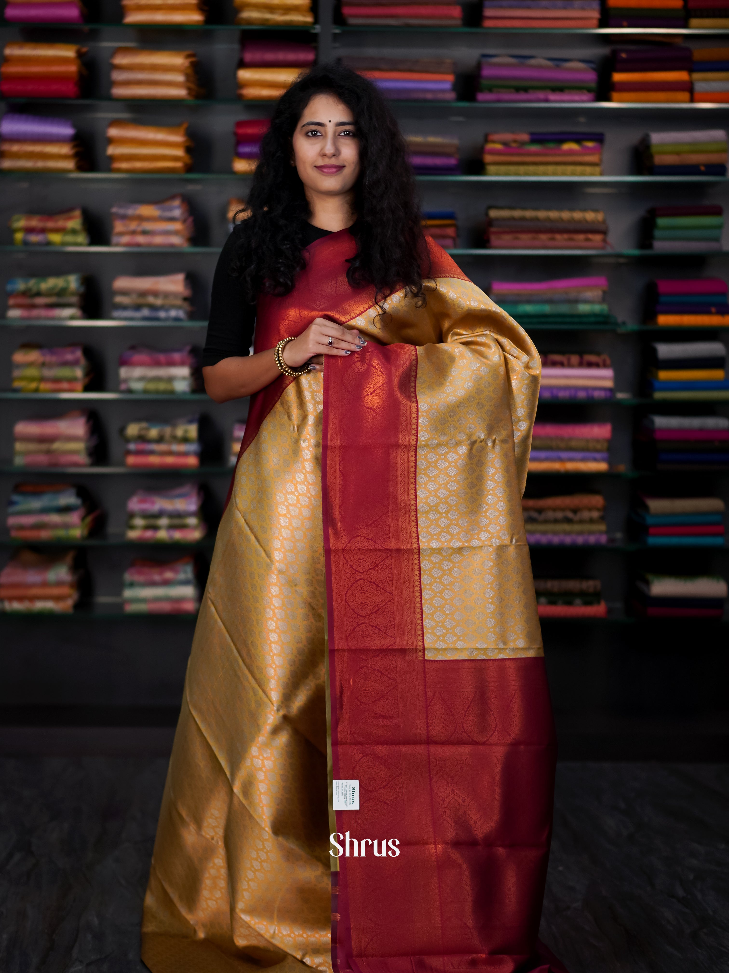 Gold & Maroon - Semi Arani Silk Saree - Shop on ShrusEternity.com