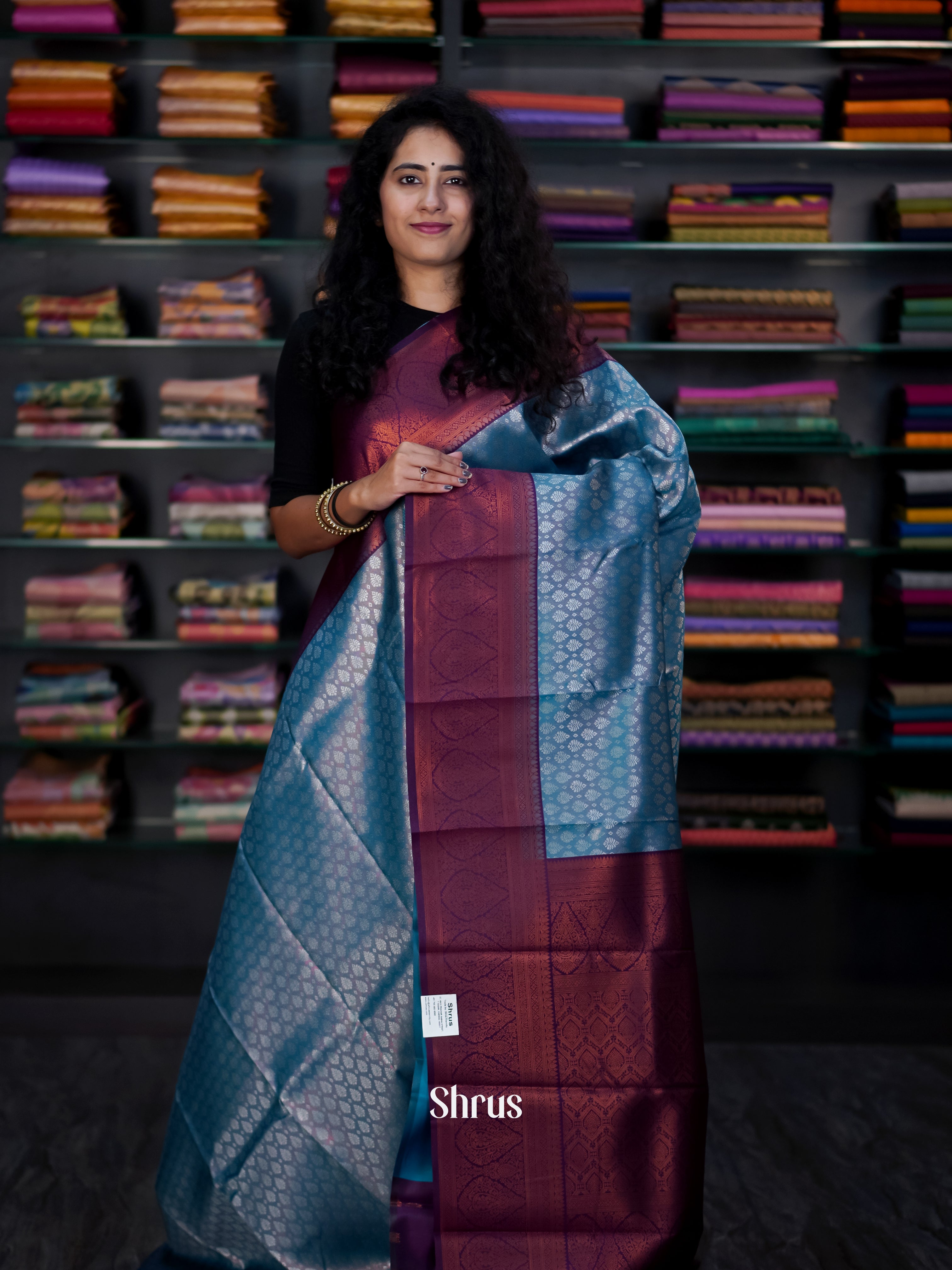Blue & Purple - Semi Arani Silk Saree - Shop on ShrusEternity.com