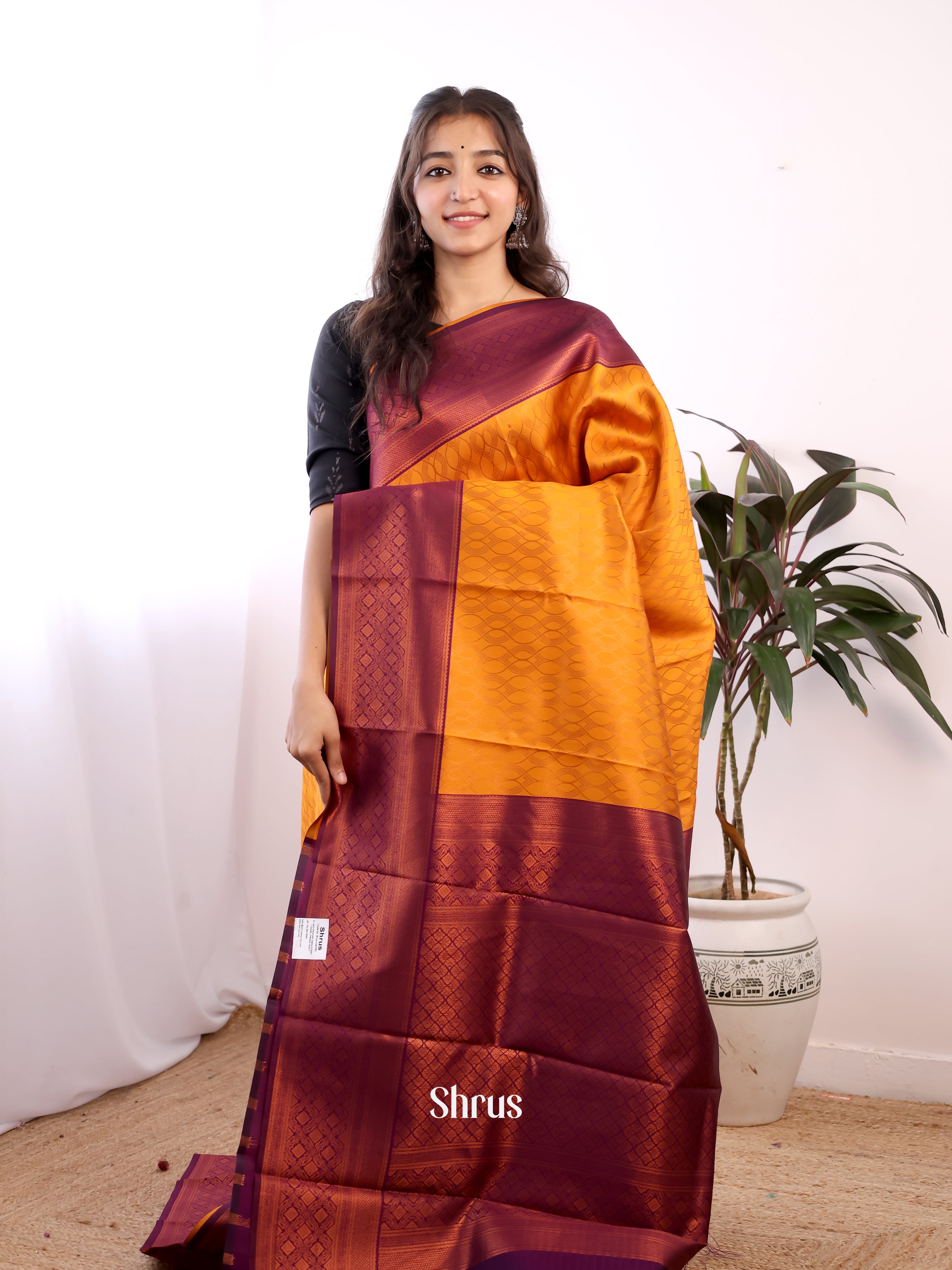 Mustard & Purple - Semi Arani Silk Saree - Shop on ShrusEternity.com