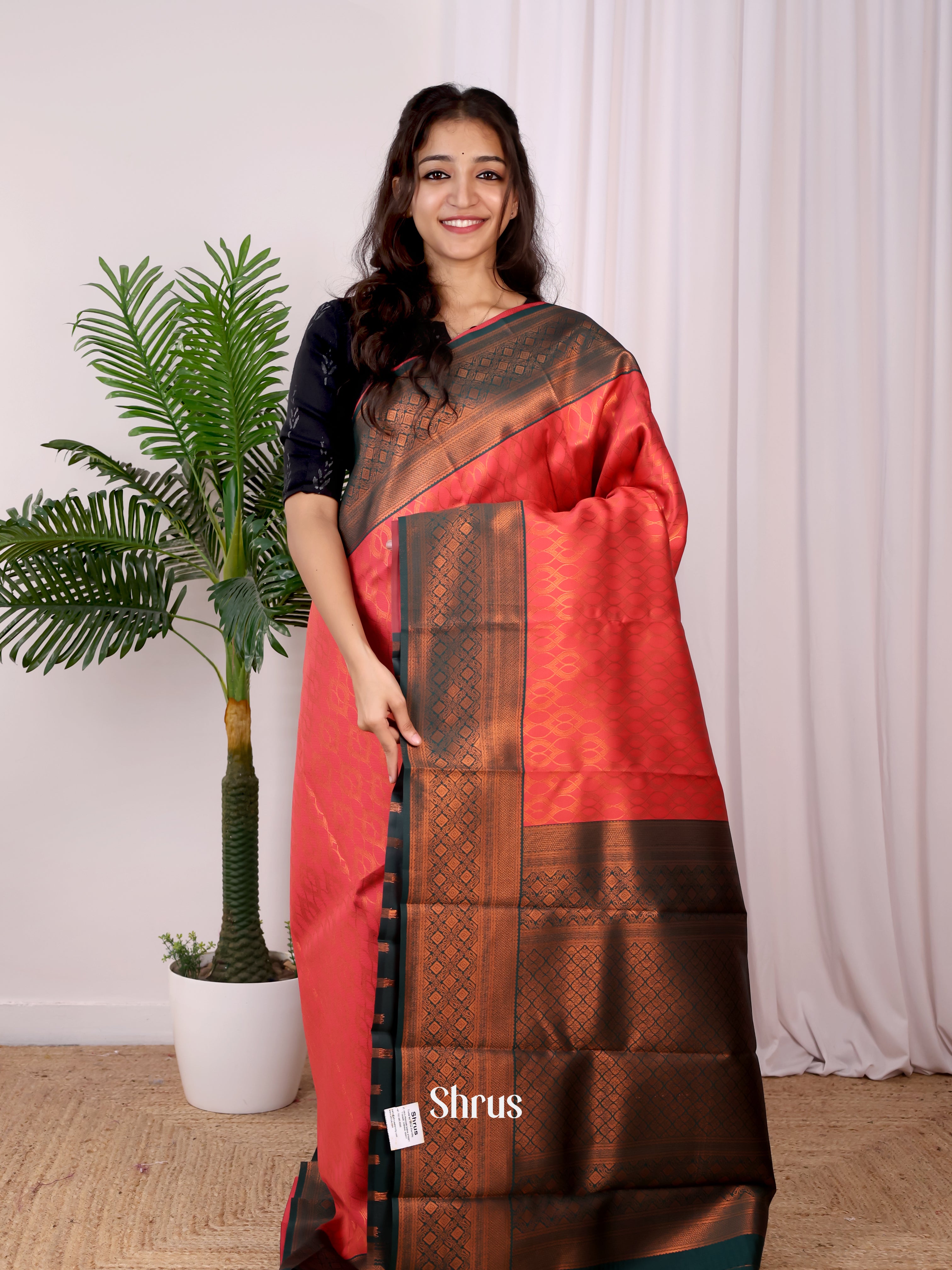 Red & Green - Semi Arani Silk Saree - Shop on ShrusEternity.com