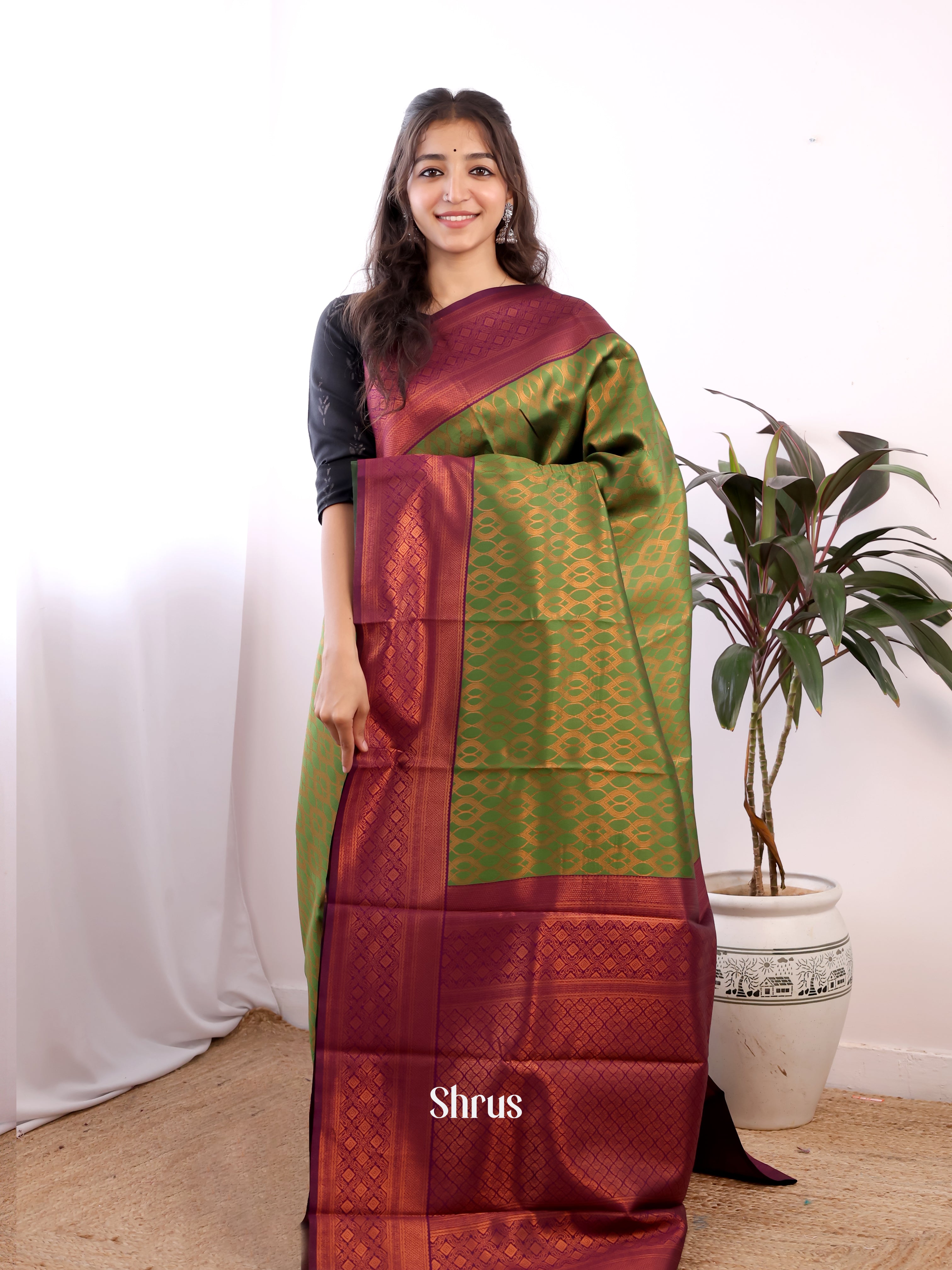 Green & Purple- Semi Arani Silk Saree - Shop on ShrusEternity.com