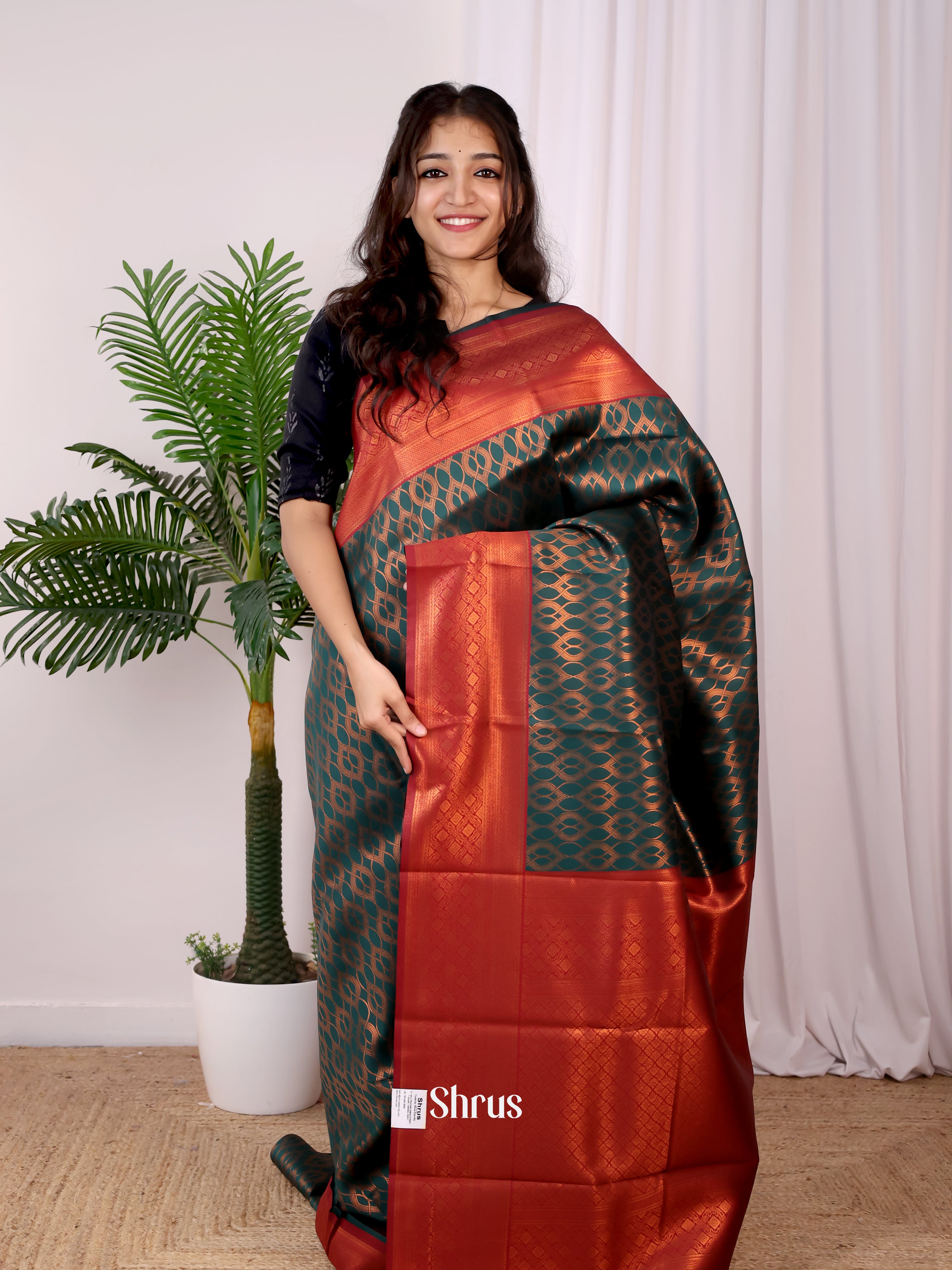 Peacock Green & Maroon - Semi Arani Silk Saree - Shop on ShrusEternity.com
