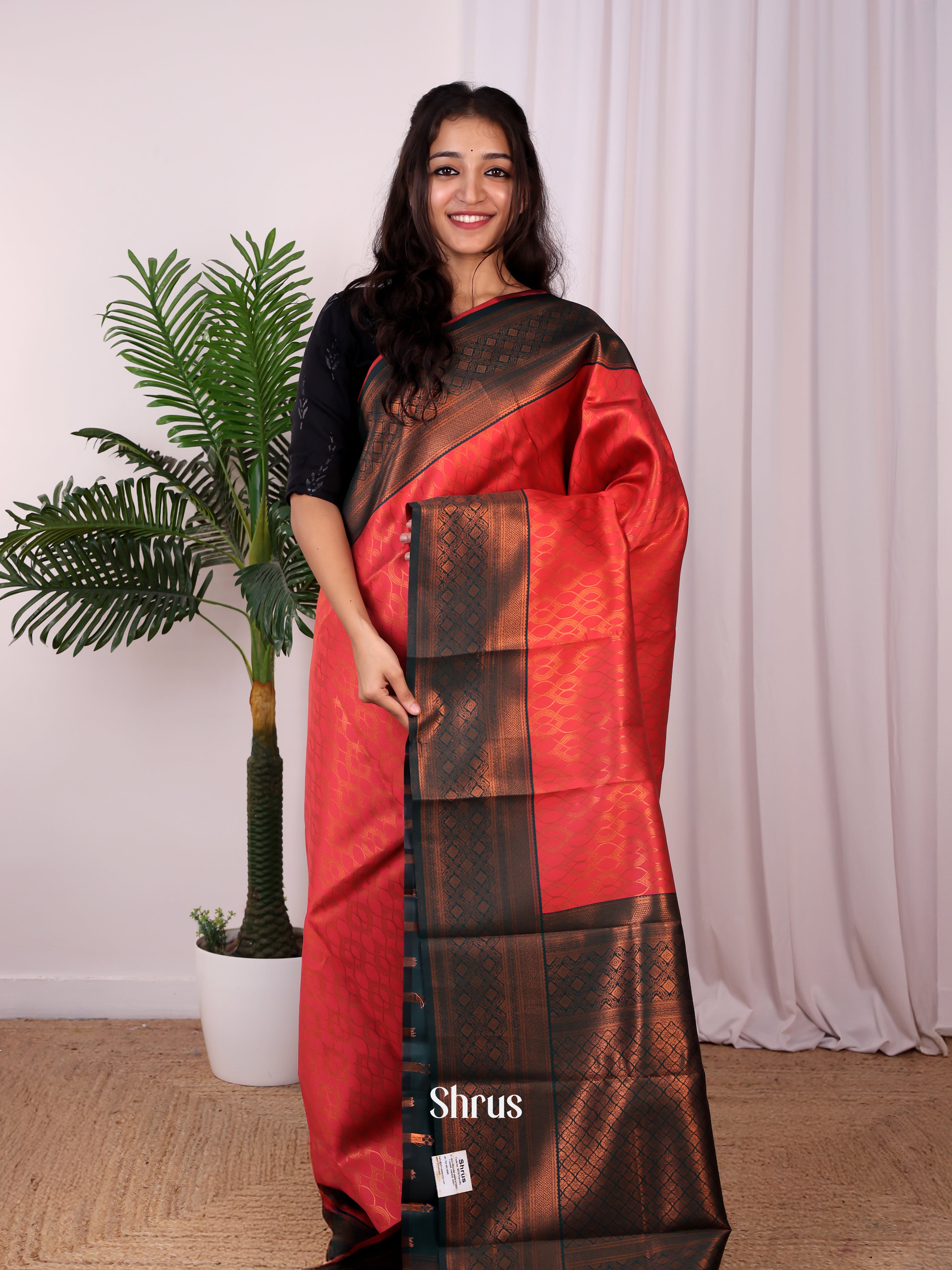 Red & Green- Semi Arani Silk Saree - Shop on ShrusEternity.com