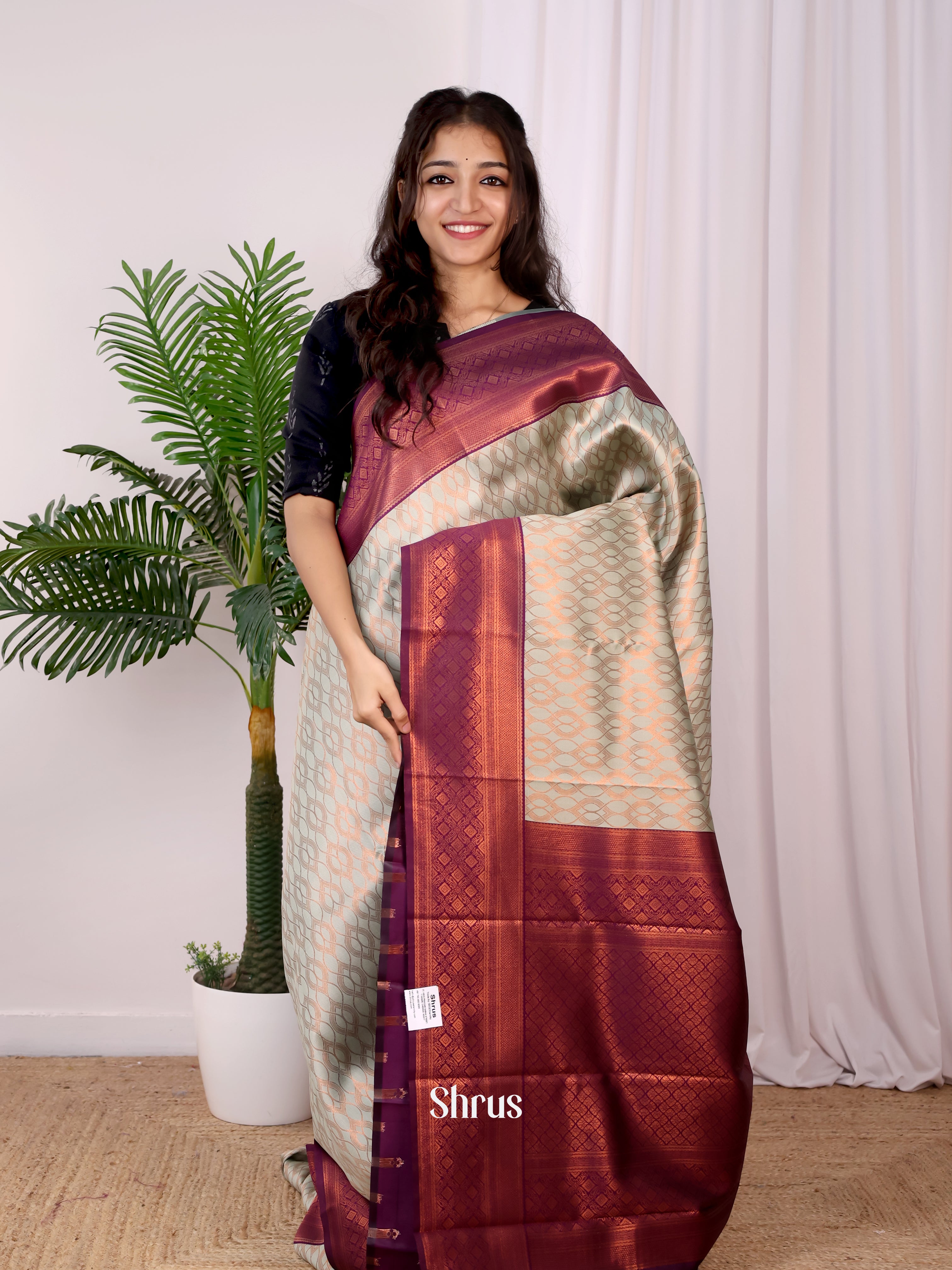 Ice Blue & Purple - Semi Arani Silk Saree - Shop on ShrusEternity.com