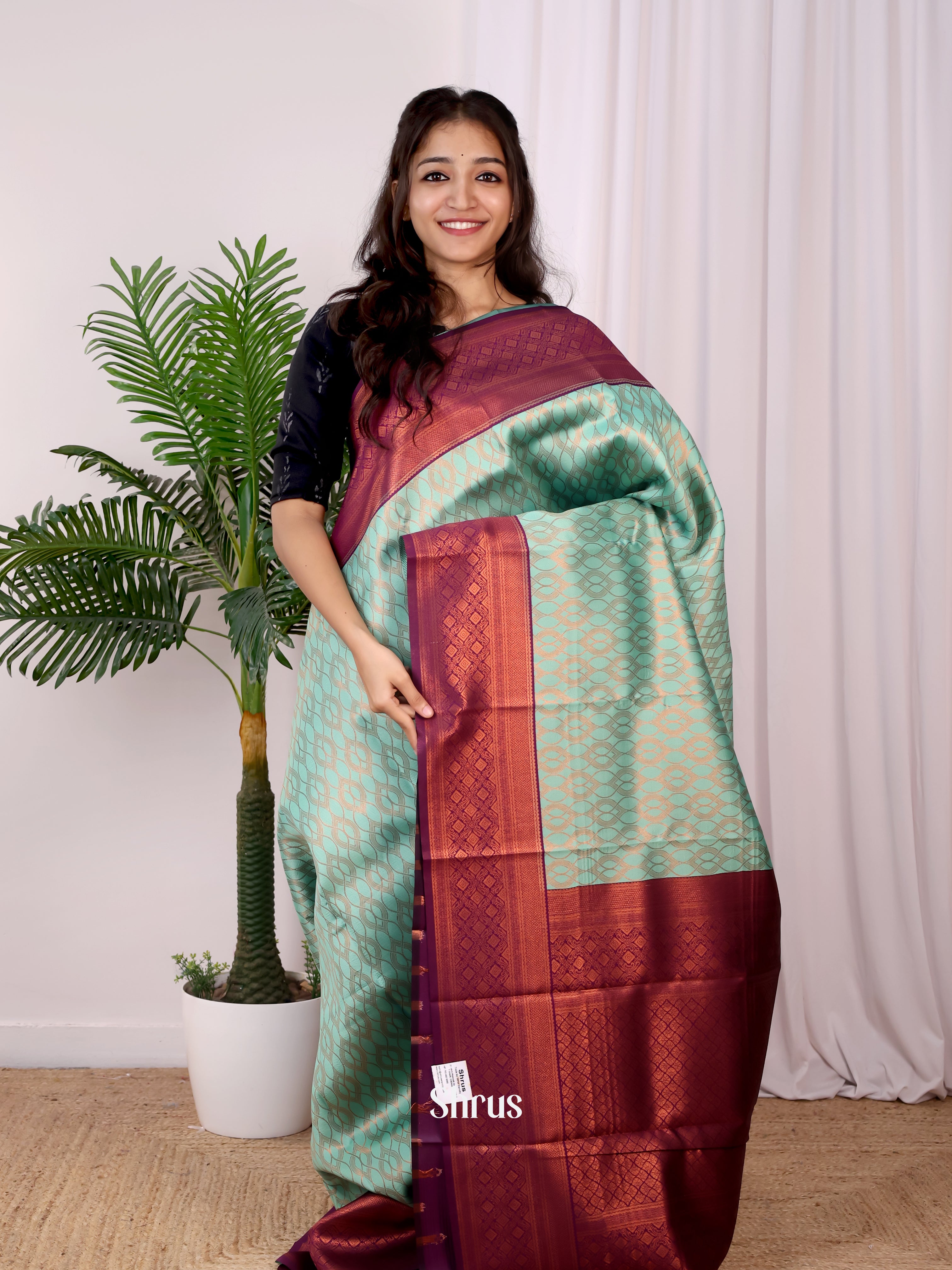 Teal & Purple - Semi Arani Silk Saree - Shop on ShrusEternity.com