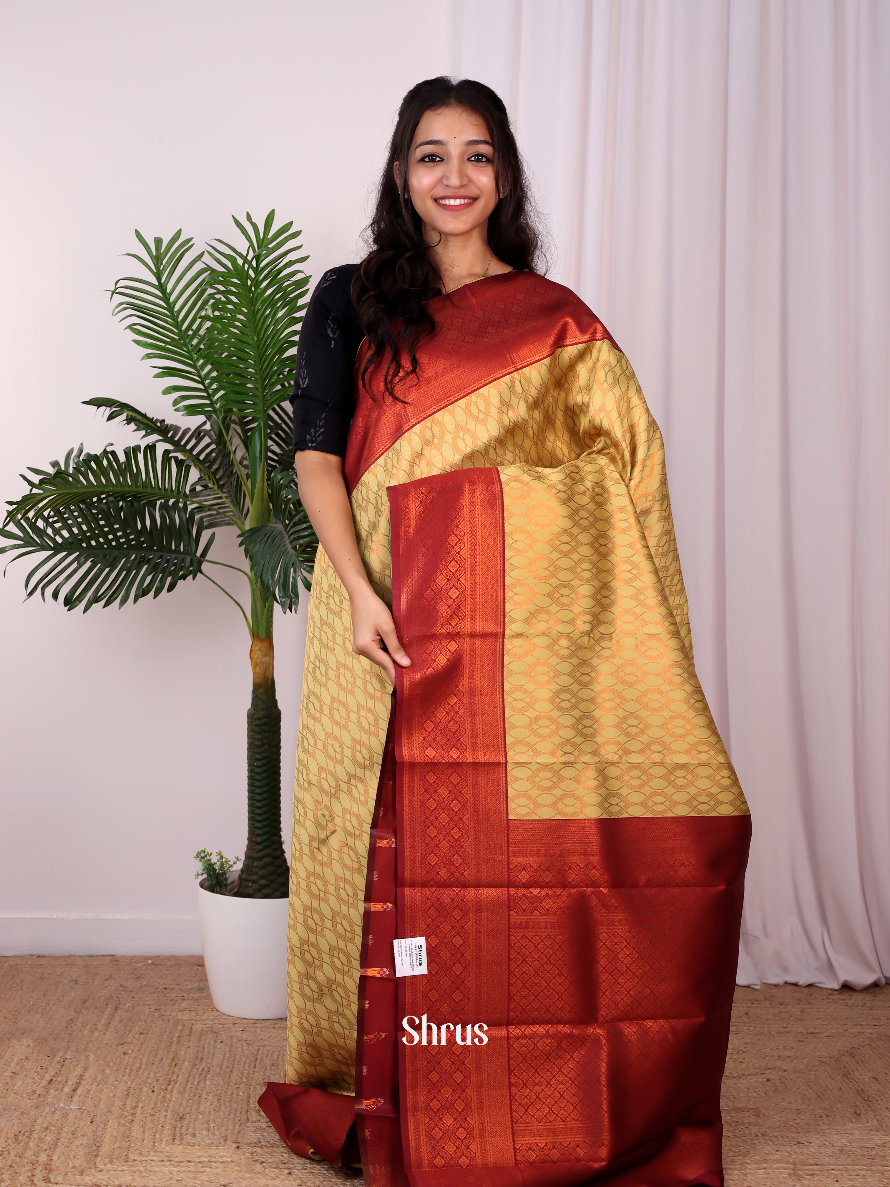 Lite Green & Maroon - Semi Arani Silk Saree - Shop on ShrusEternity.com