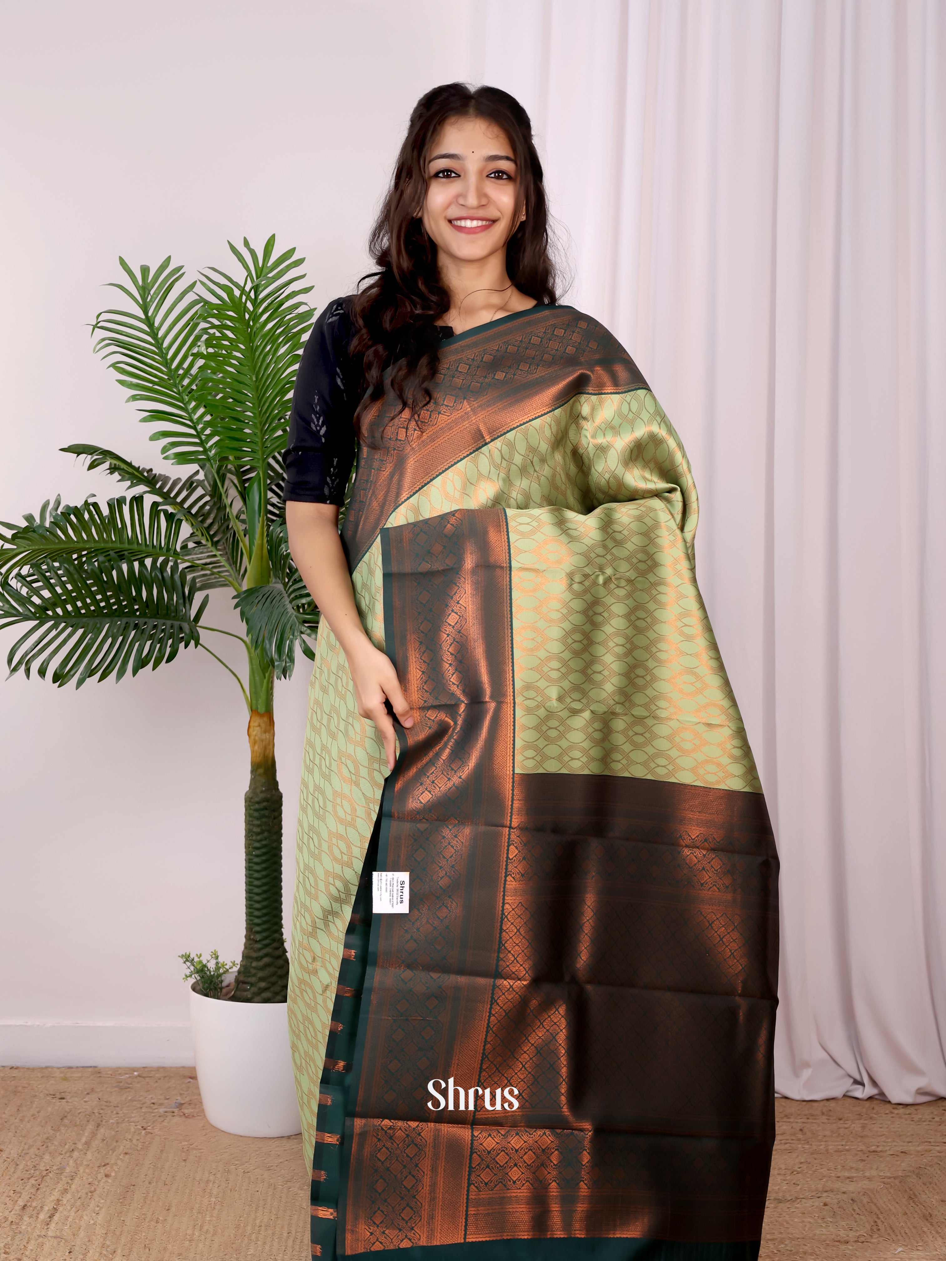 Lite Green & Green - Semi Arani Silk Saree - Shop on ShrusEternity.com