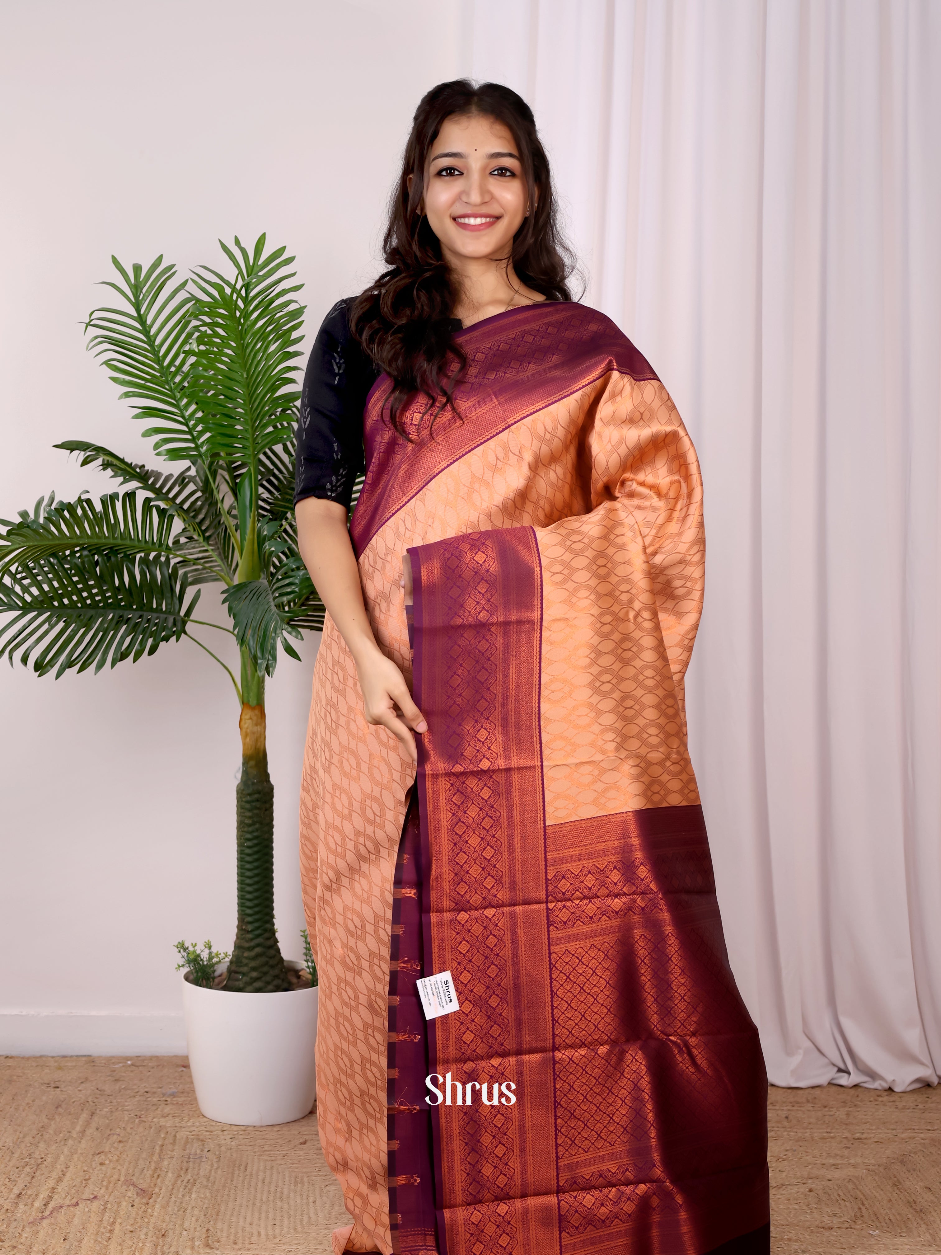 Peach & Majenta - Semi Arani Silk Saree - Shop on ShrusEternity.com