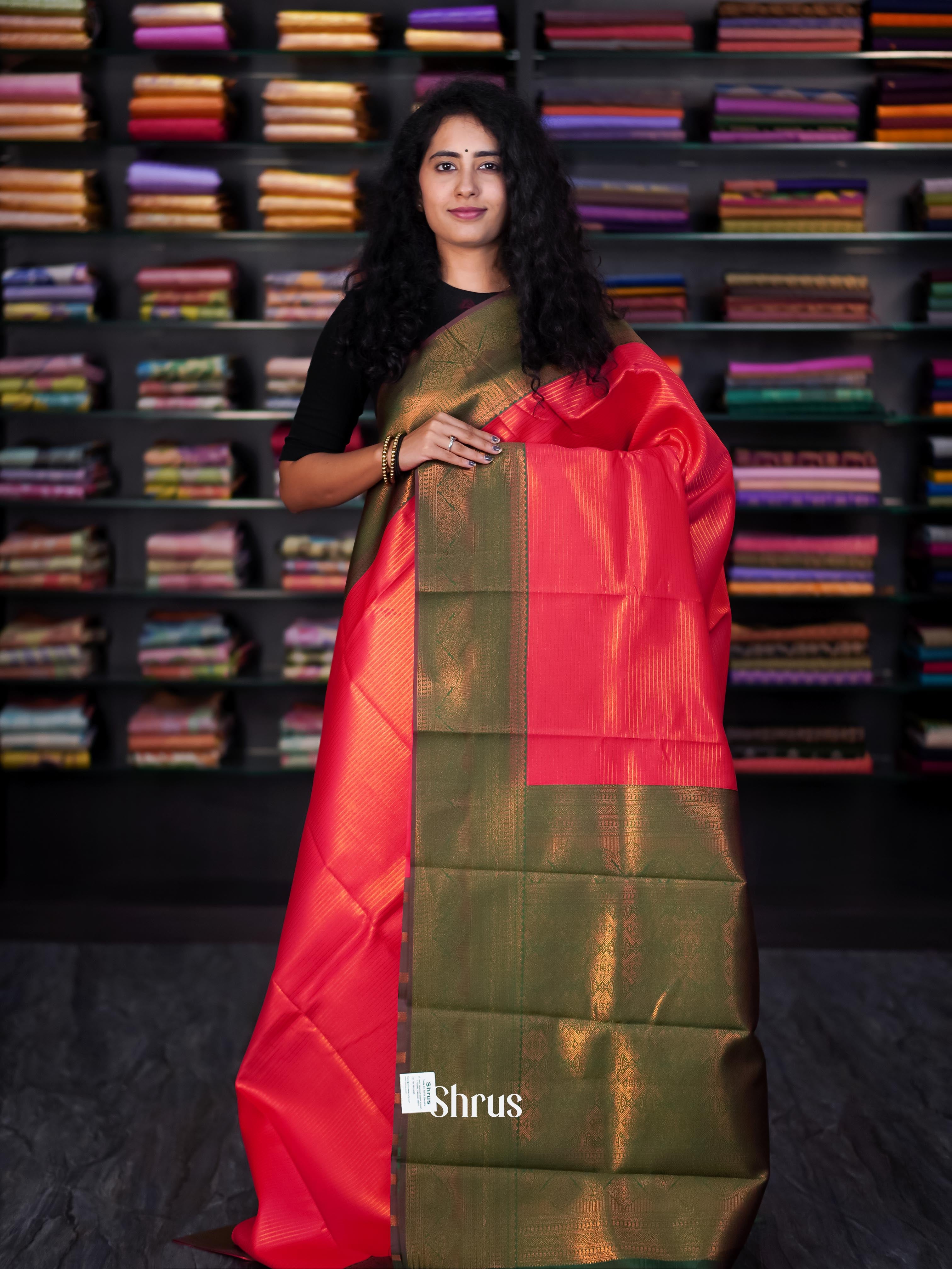 Red & Green - Semi Arani Silk Saree - Shop on ShrusEternity.com