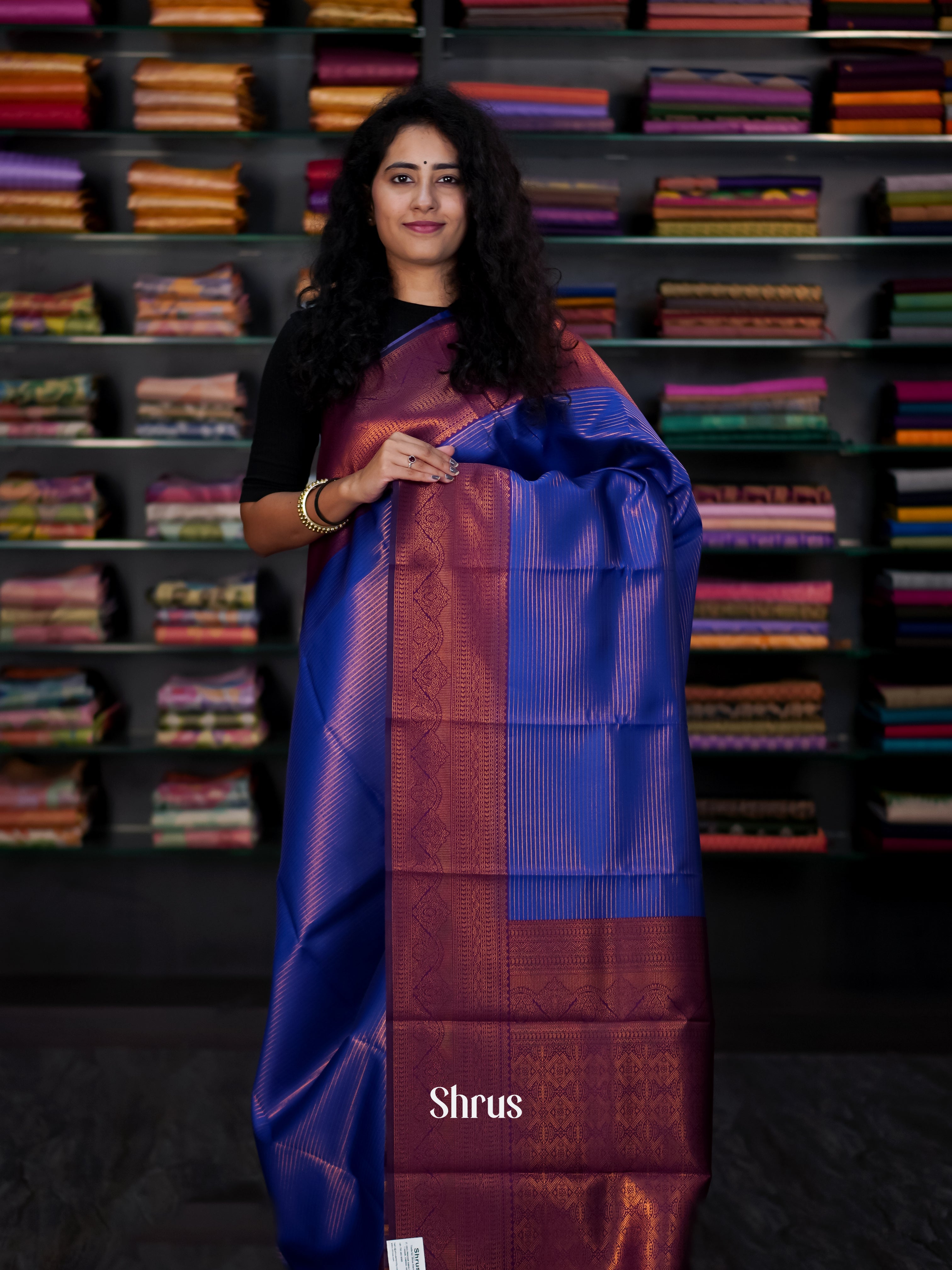 Blue & Purple - Semi Arani Silk Saree - Shop on ShrusEternity.com