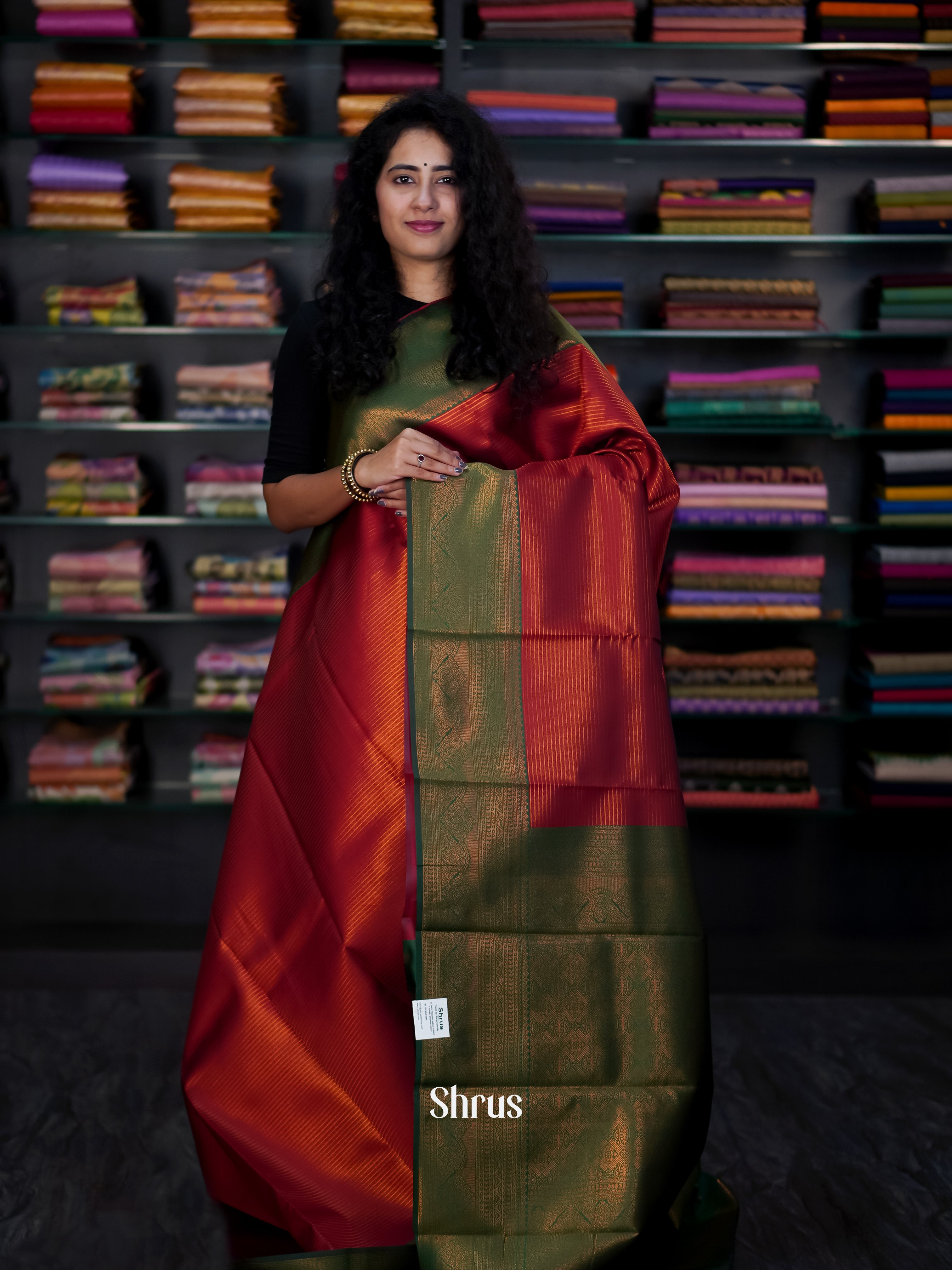 Red & Green- Semi Arani Silk Saree - Shop on ShrusEternity.com