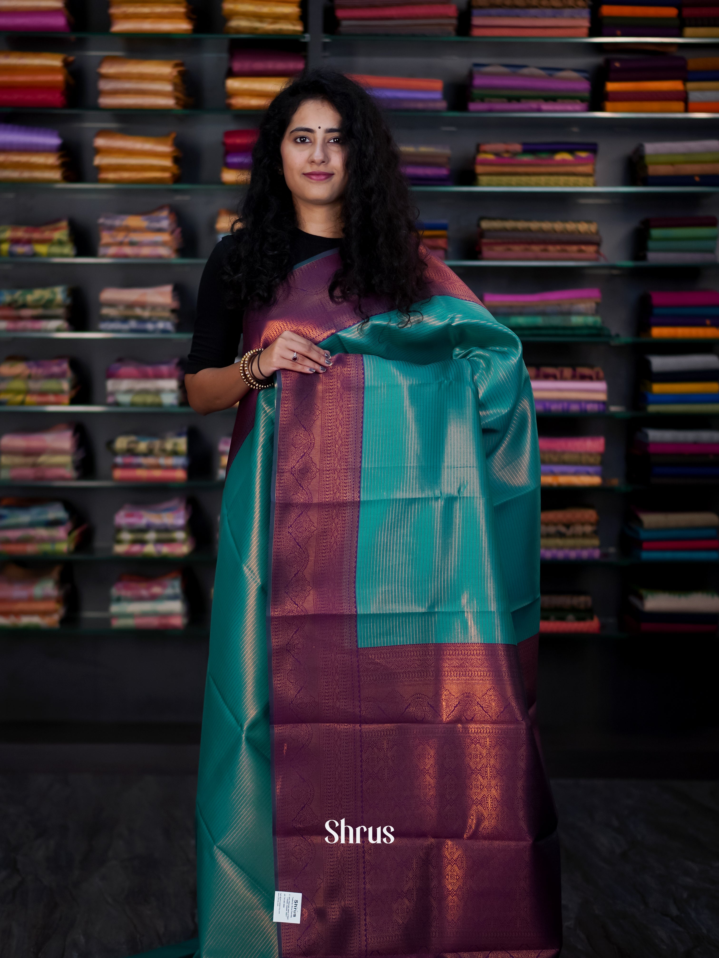 Teal & Purple - Semi Arani Silk Saree - Shop on ShrusEternity.com