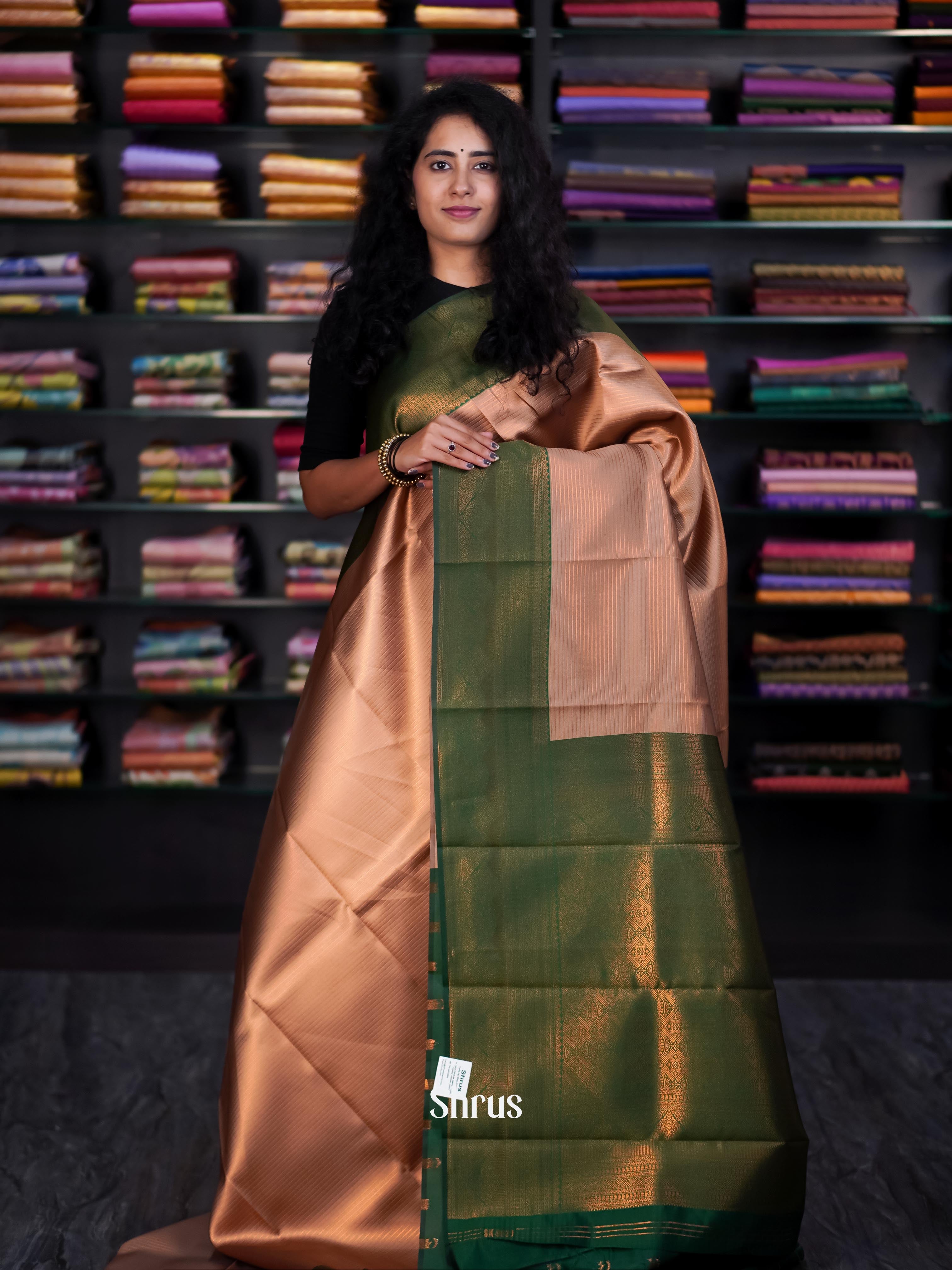 Dusty Brown & Green - Semi Arani Silk Saree - Shop on ShrusEternity.com