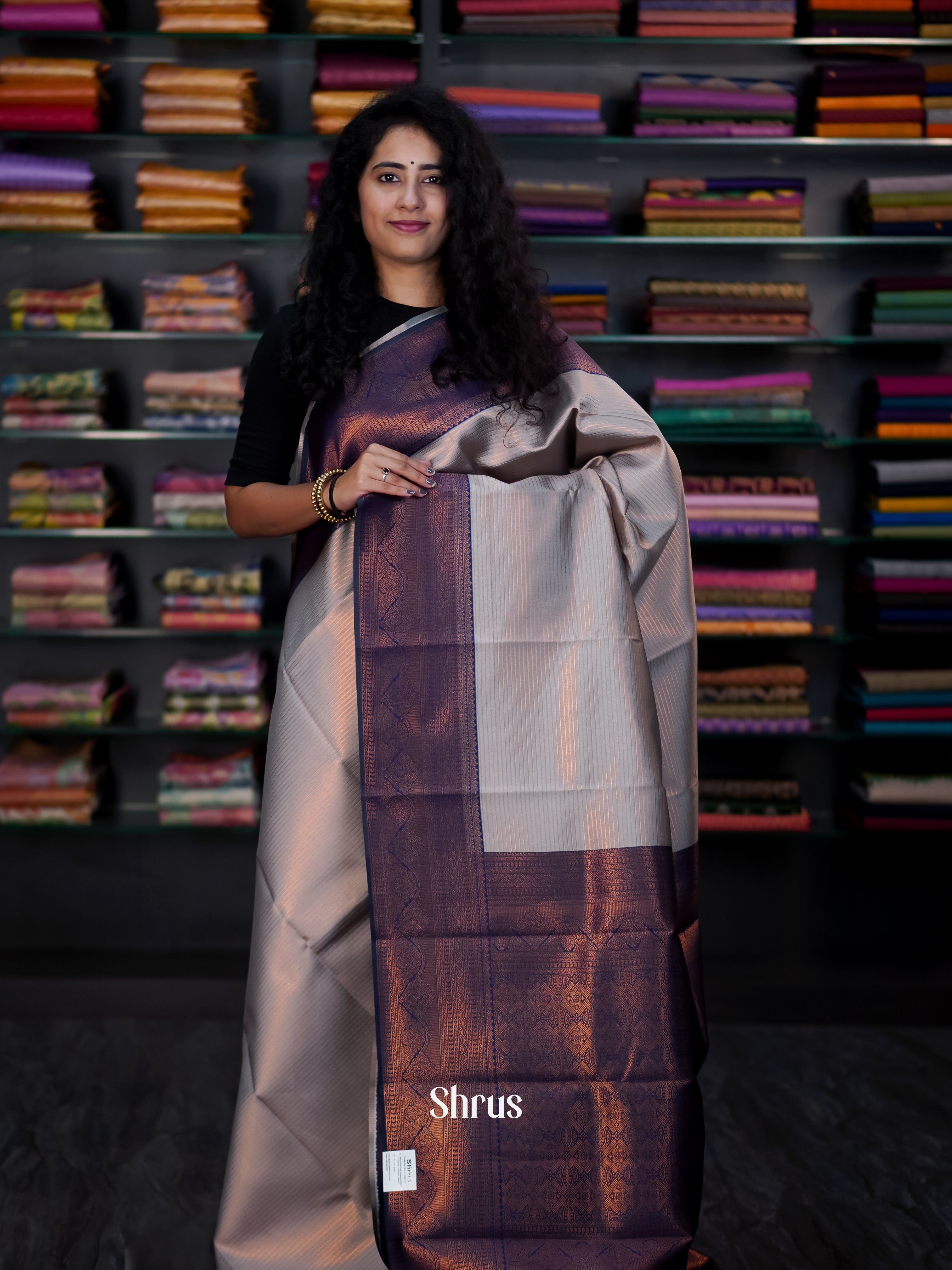 Grey & Blue - Semi Arani Silk Saree - Shop on ShrusEternity.com