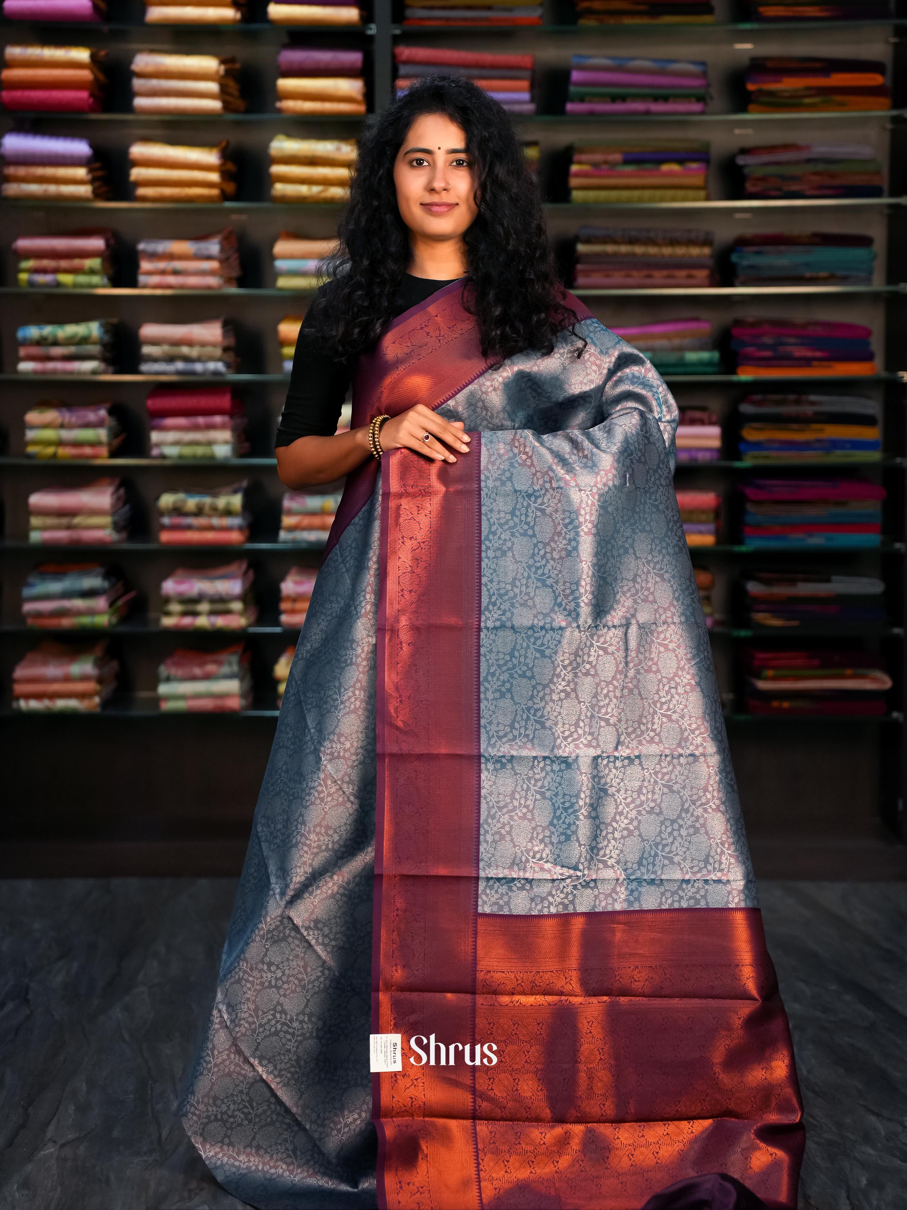 Blue & Purple- Semi Arani Silk Saree - Shop on ShrusEternity.com