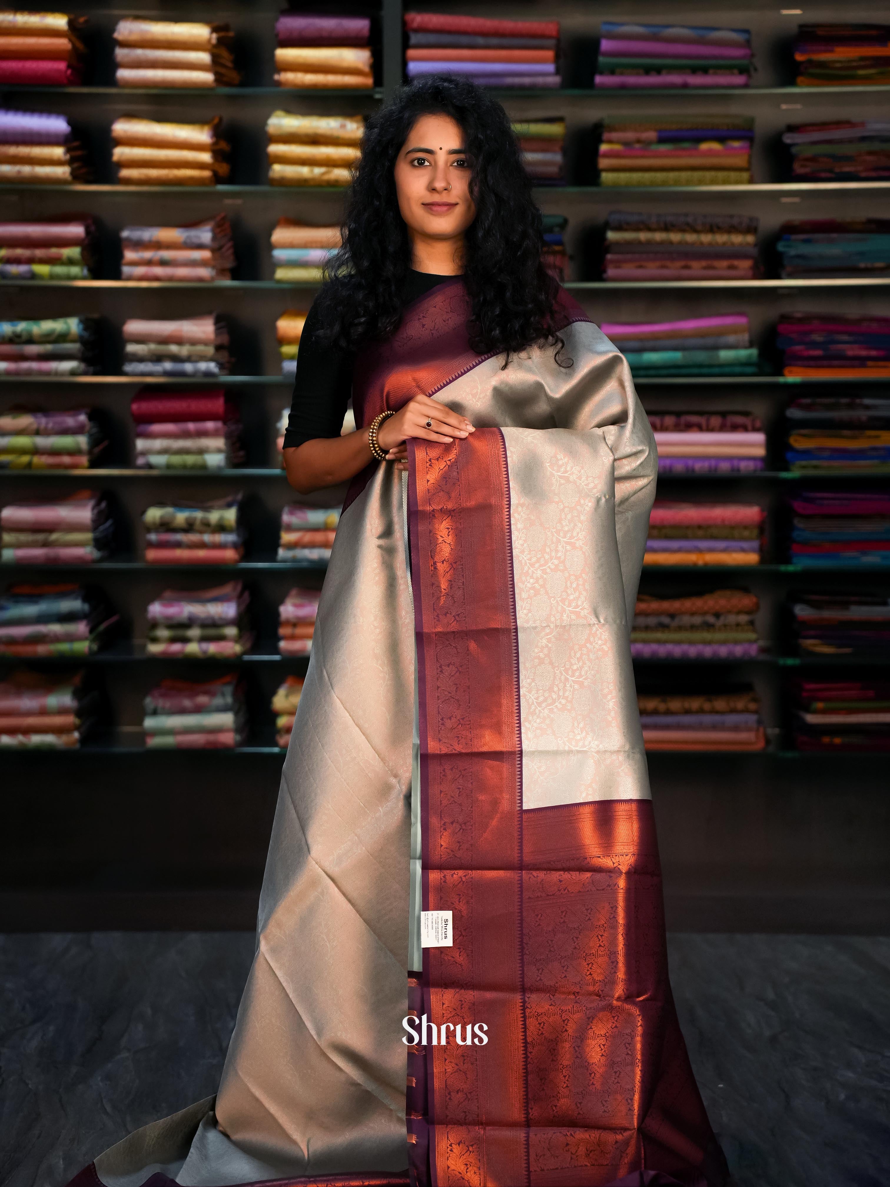 Grey & Purple - Semi Arani Silk Saree - Shop on ShrusEternity.com