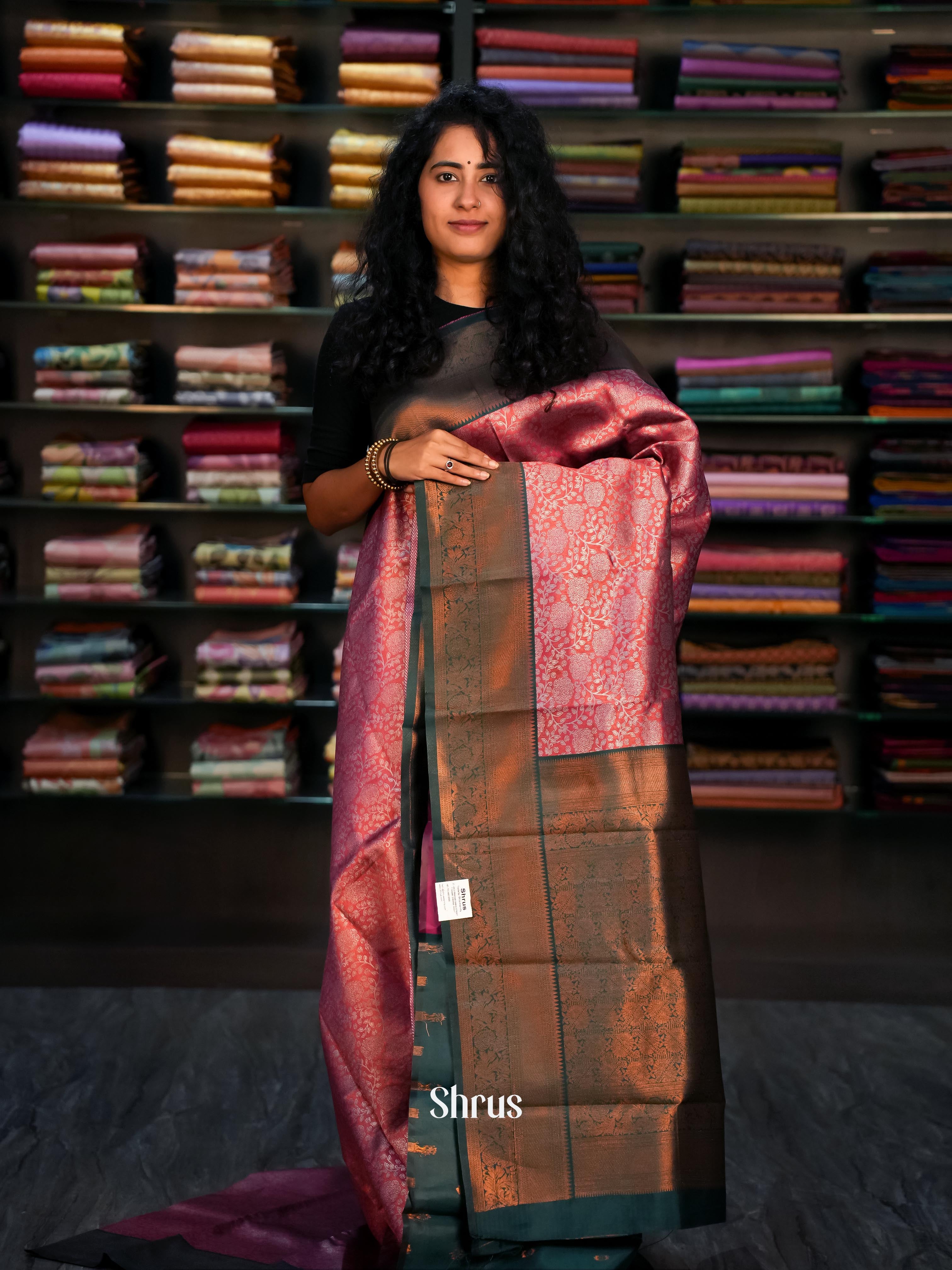 Pink & Green- Semi Arani Silk Saree - Shop on ShrusEternity.com
