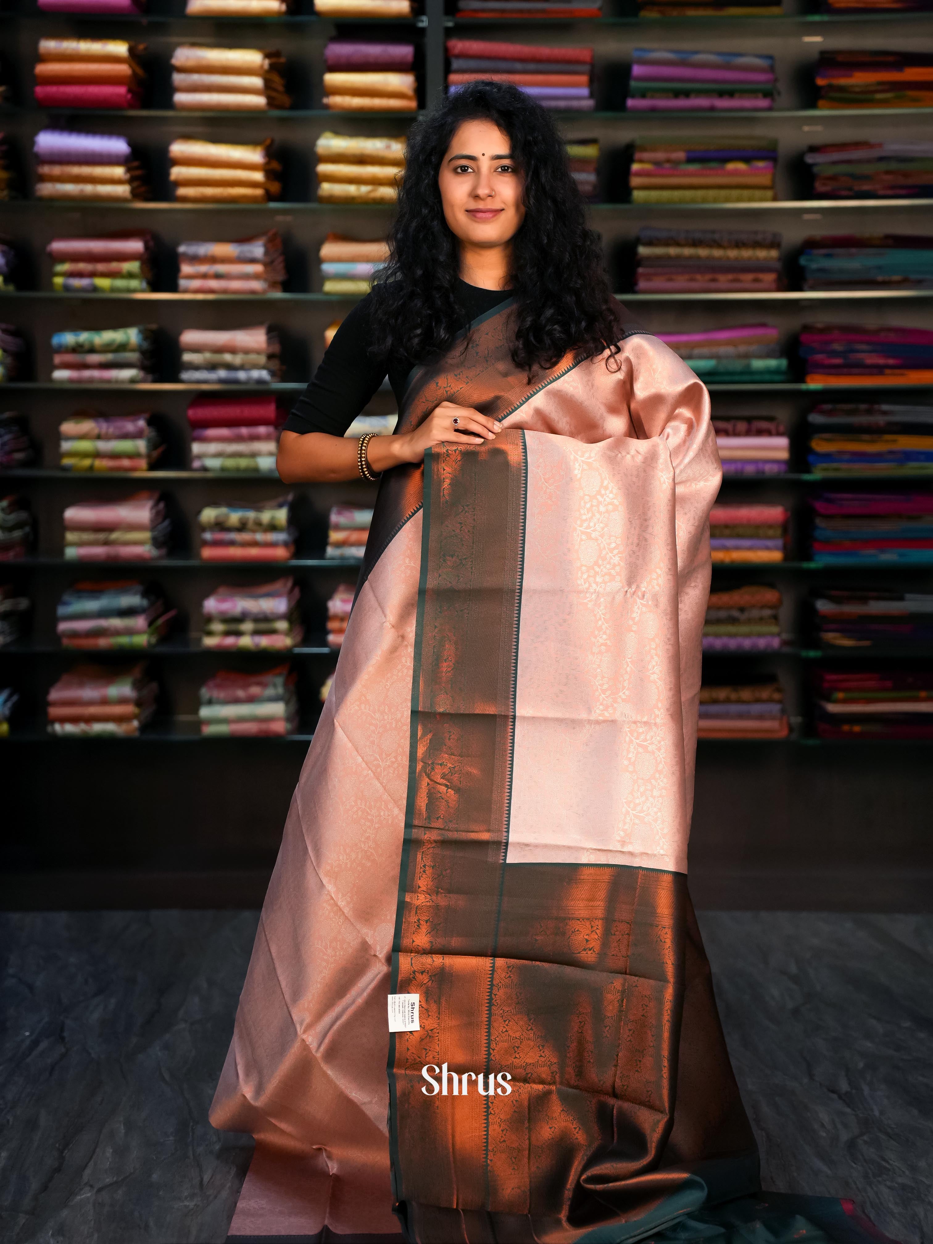 Pink & Green - Semi Arani Silk Saree - Shop on ShrusEternity.com