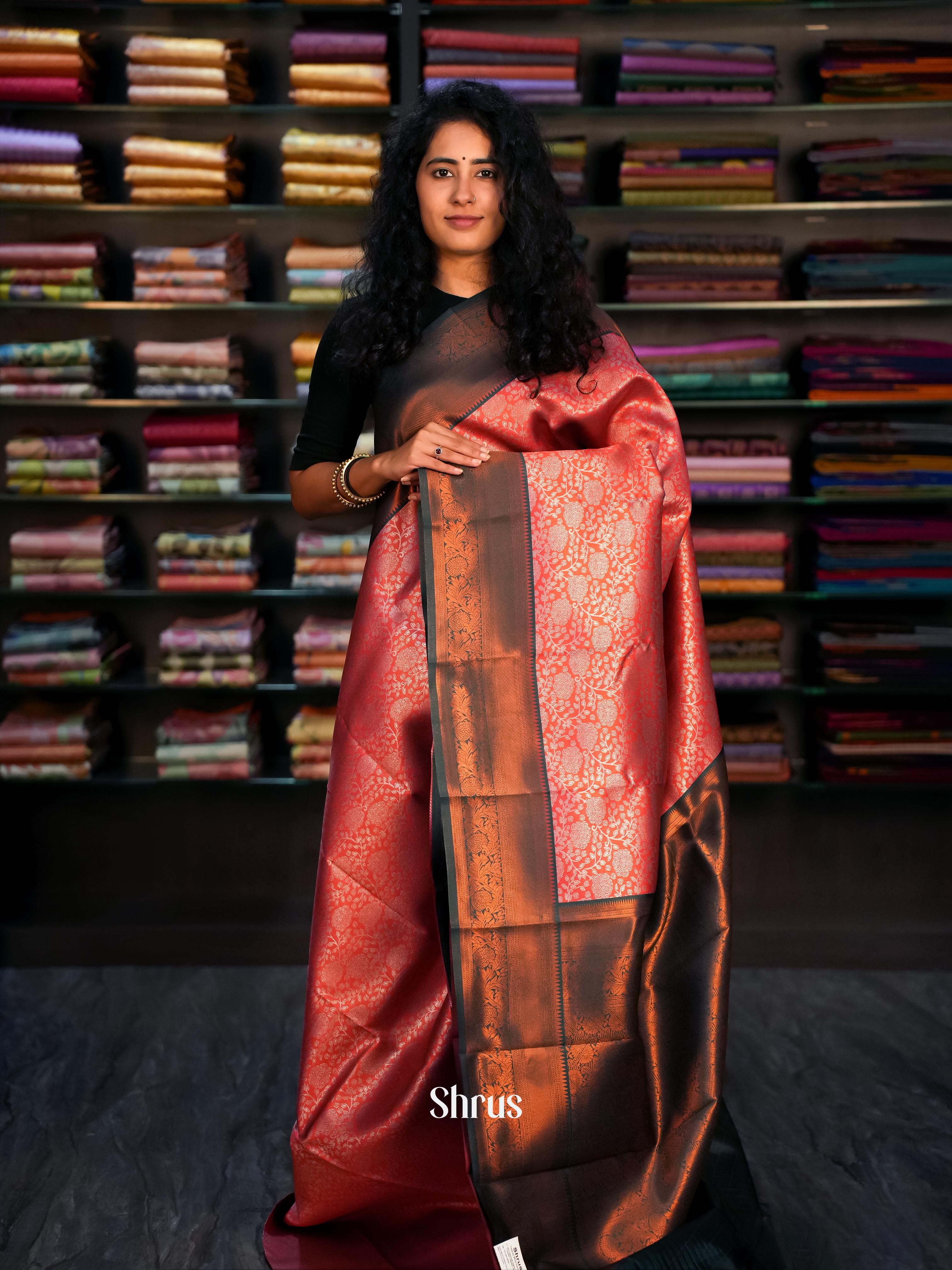 Red & Green - Semi Arani Silk Saree - Shop on ShrusEternity.com