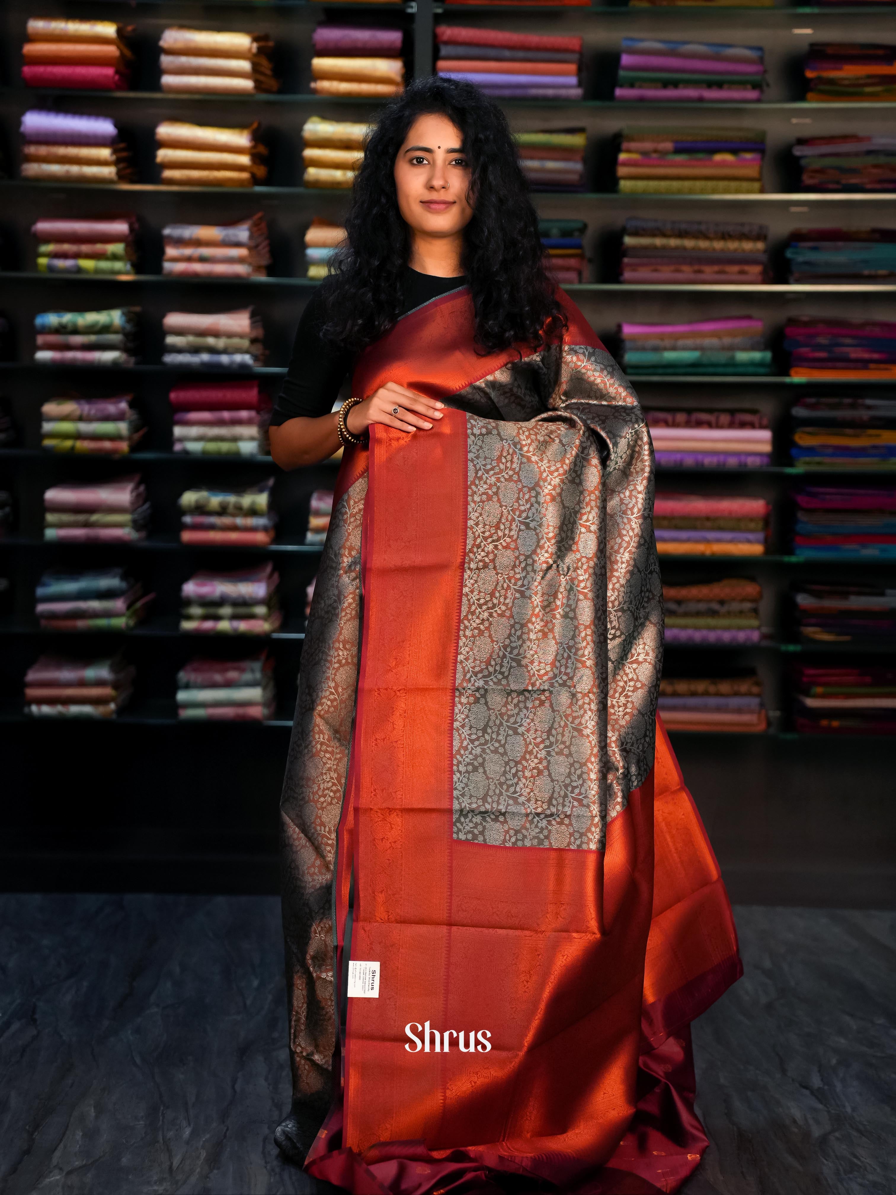 Brown & Maroon- Semi Arani Silk Saree - Shop on ShrusEternity.com